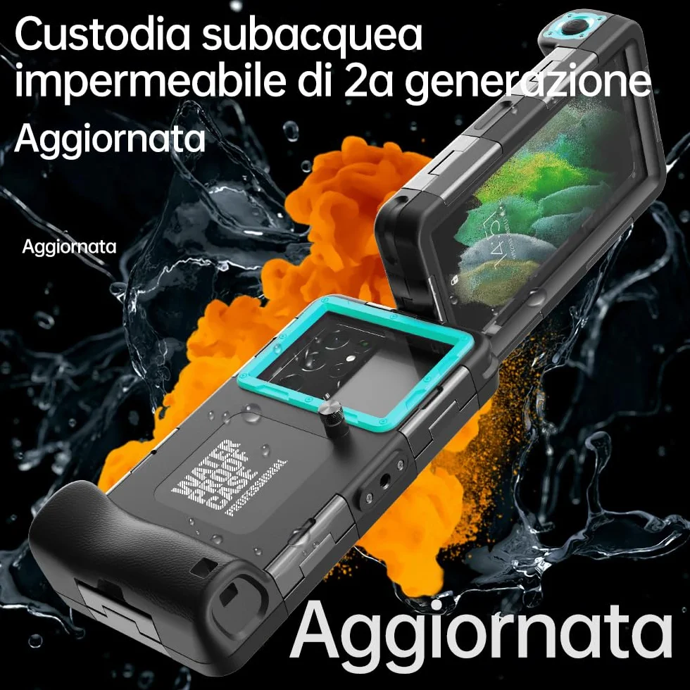 Custodia Impermeabile Subacquea Professionale IP68 15M - Compatibile con iPhone, Samsung, Huawei, Xiaomi - Fino a 6,9 Pollici - Per Immersioni, Snorkeling, Surf e Nuoto (nero/blu-verde)