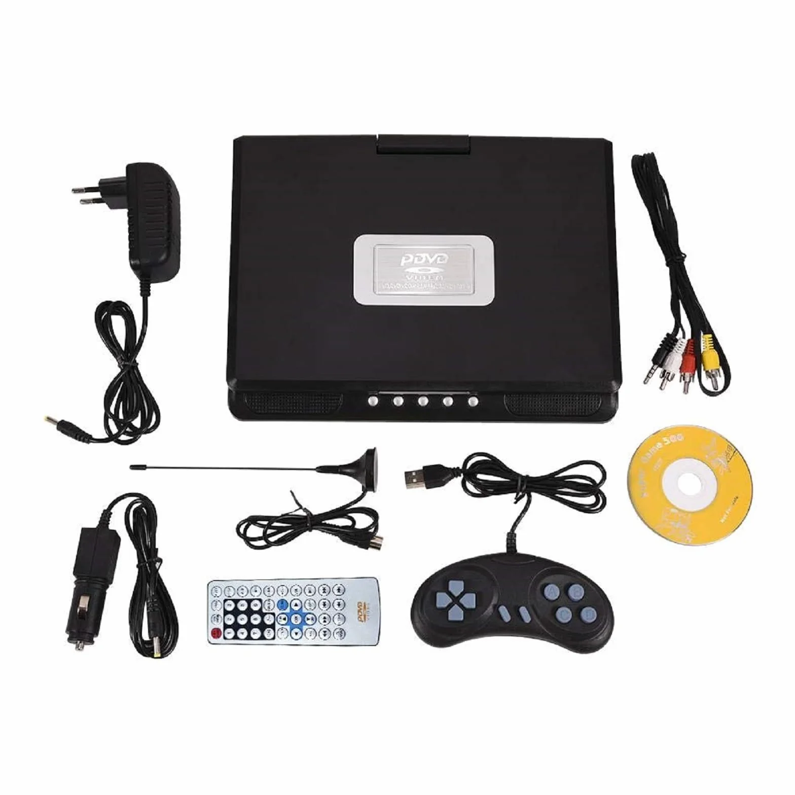 Socobeta Lettore Video Dvd Girevole LCD Portatile da 9 Pollici Widescreen Radio Gioco SD USB AV CD VCD(Spina UE)