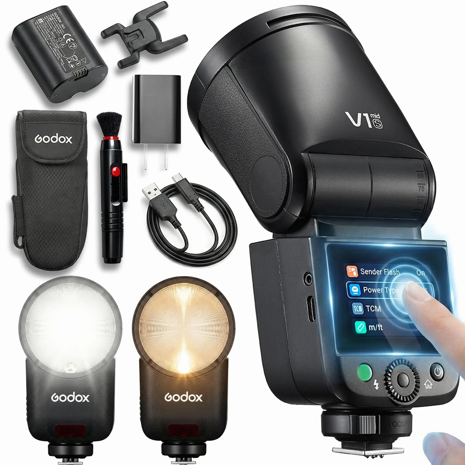 Godox V1 MID S Flash per Sony, Speedlite a testa rotonda 55Ws, 24mm, TTL HSS 1/8000s, oltre 650 lampi, V1MID