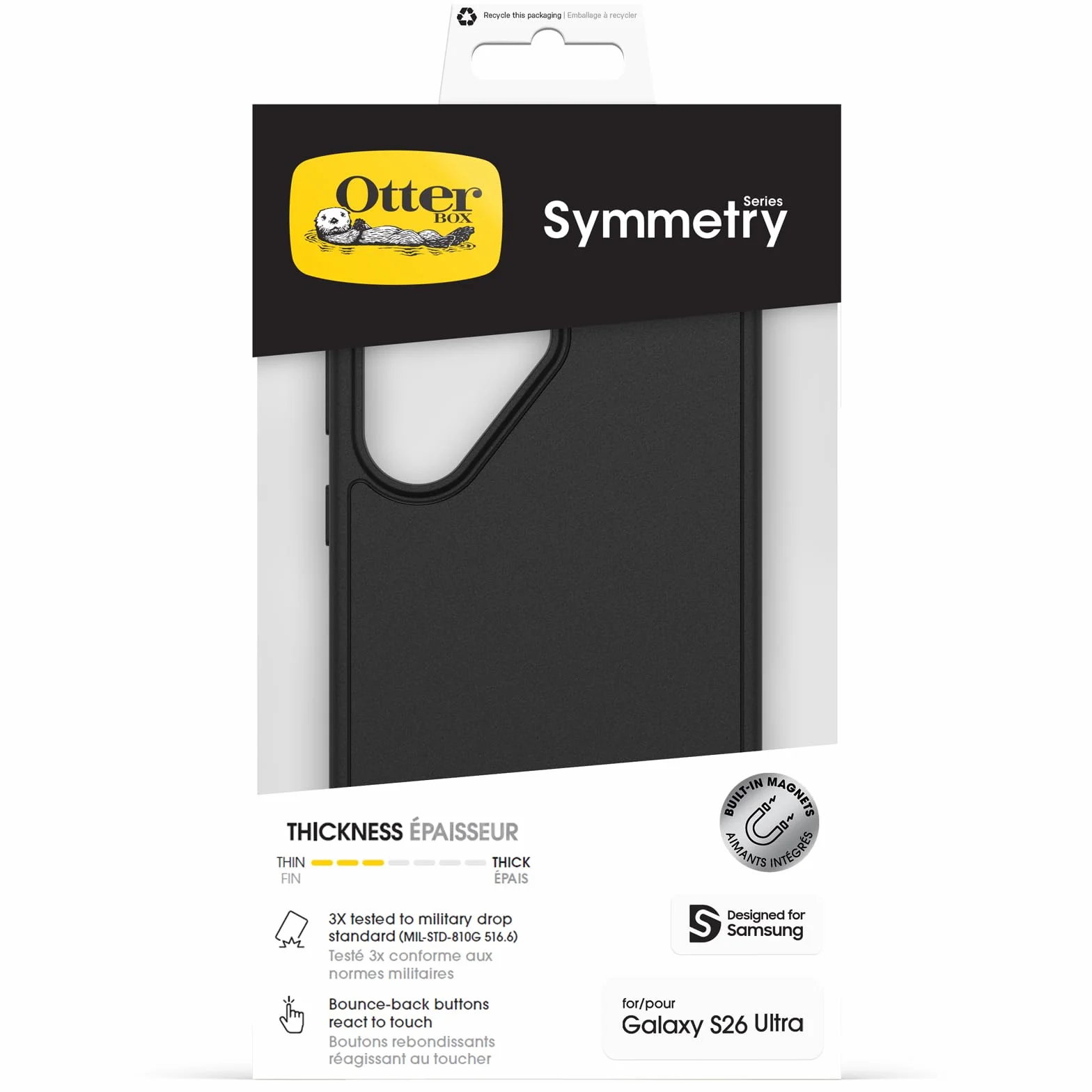 OtterBox Cover Symmetry Seires con Magneti per Samsung Galaxy S26 Ultra, resistente a shock e cadute fino; sottile, testata 3x norme MIL-STD 810G, Nero