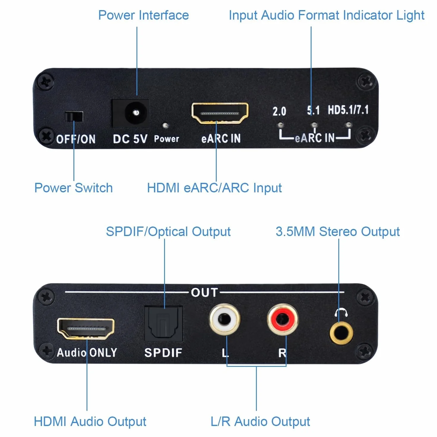 KSRplayer Estrattore audio HDMI eARC ARC 192 Khz convertitore audio digitale analogico R/L adattatore TV 3,5 mm DTS Dolby Atoms AC3 LPCM