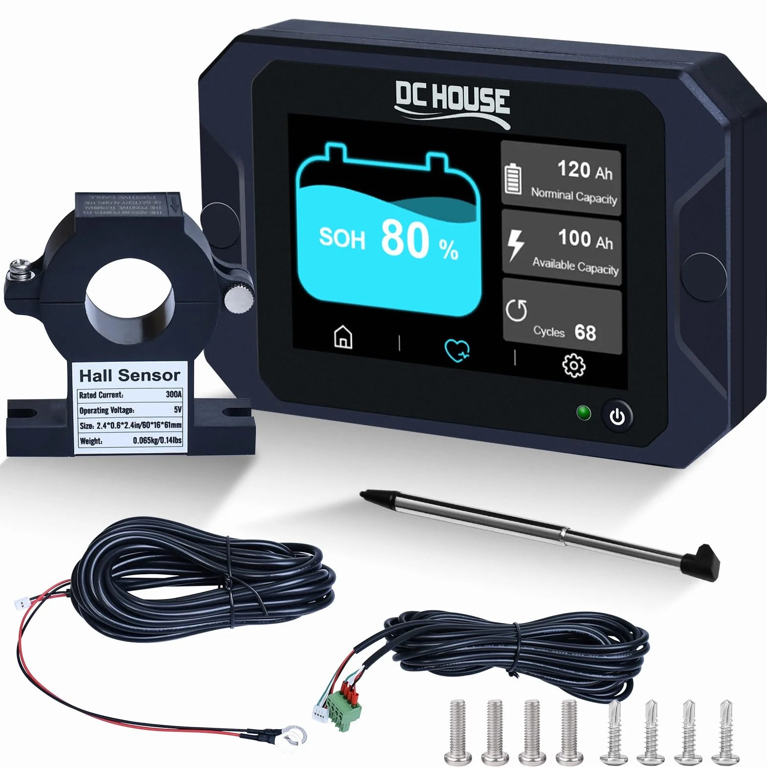 DCHOUSE Monitor di Scarica di Carica 0-90V 300A Tester Capacità Batteria Tensione Corrente Li-ion LiFePO4 AGM Gel