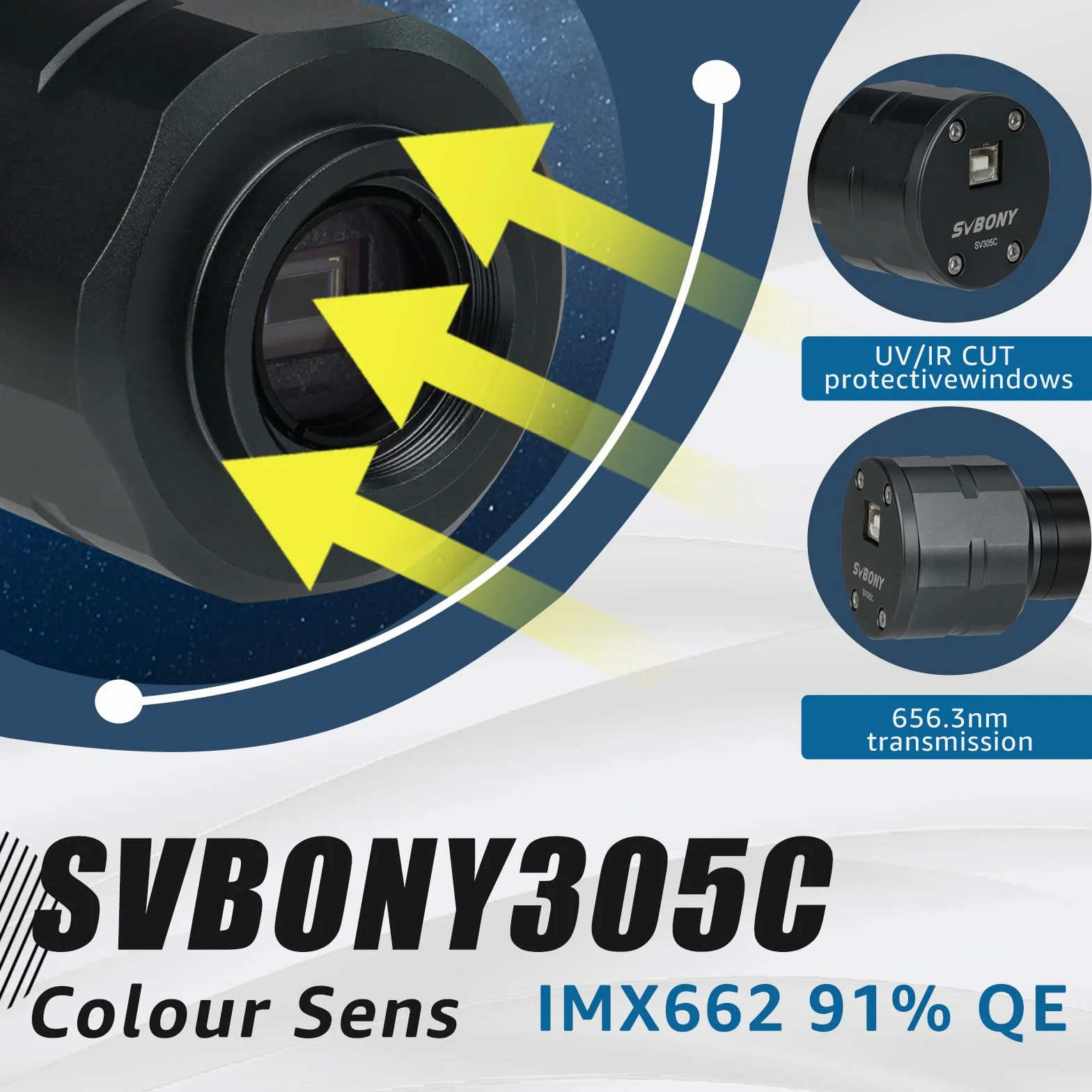 Svbony SV305C Fotocamera Astronomica per Telescopio, 1.25" Color IMX662 CMOS USB2.0 Oculare Elettronico, Telecamera Astronomica ad Alto Frame Rate per Astrofotografia Planetaria