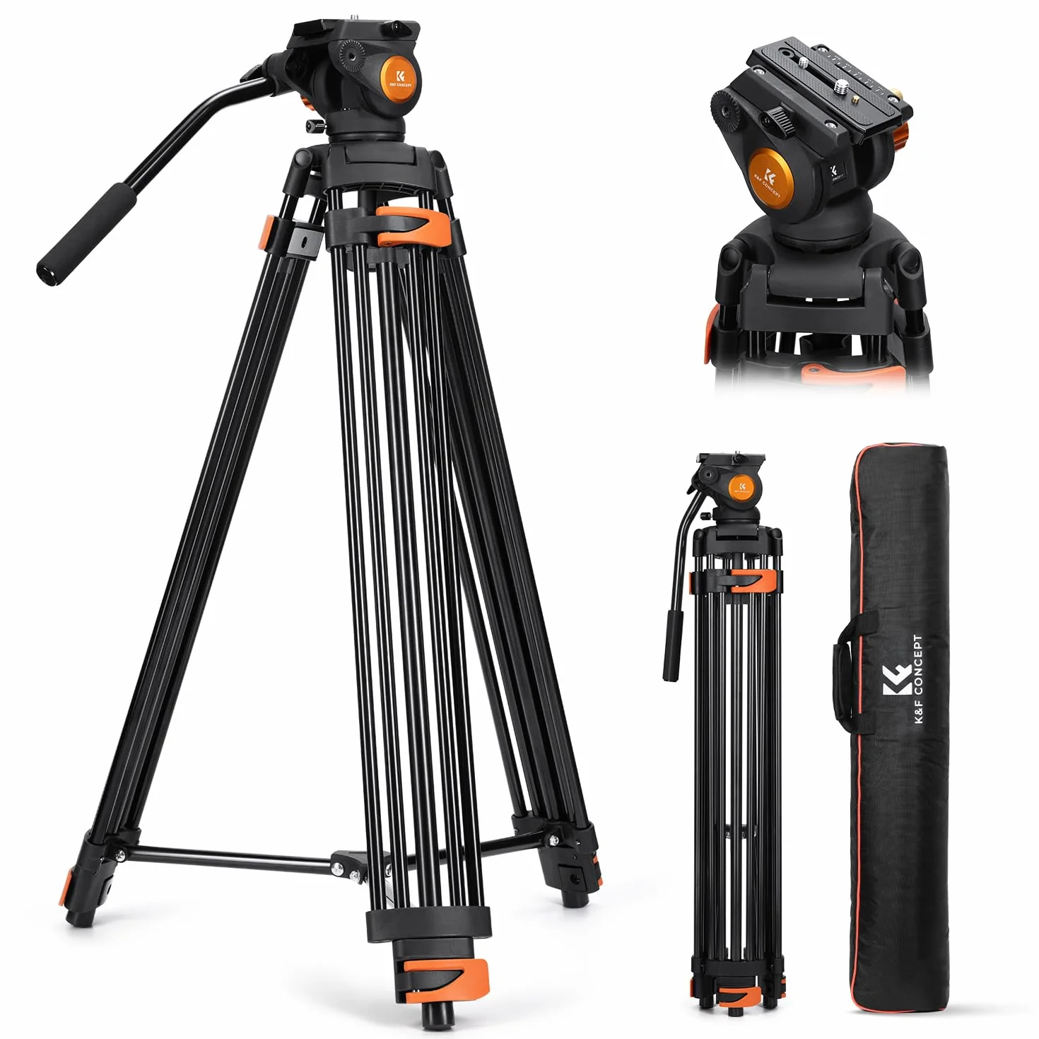 K&F CONCEPT Treppiede Video 202cm, Treppiede Fotocamera in Alluminio con Testa Fluida, Cavalletto Fotografico con Piastra a Sgancio Rapido, Compatibile con Viedocamera/DSLR Canon Nikon Sony, Max 8kg