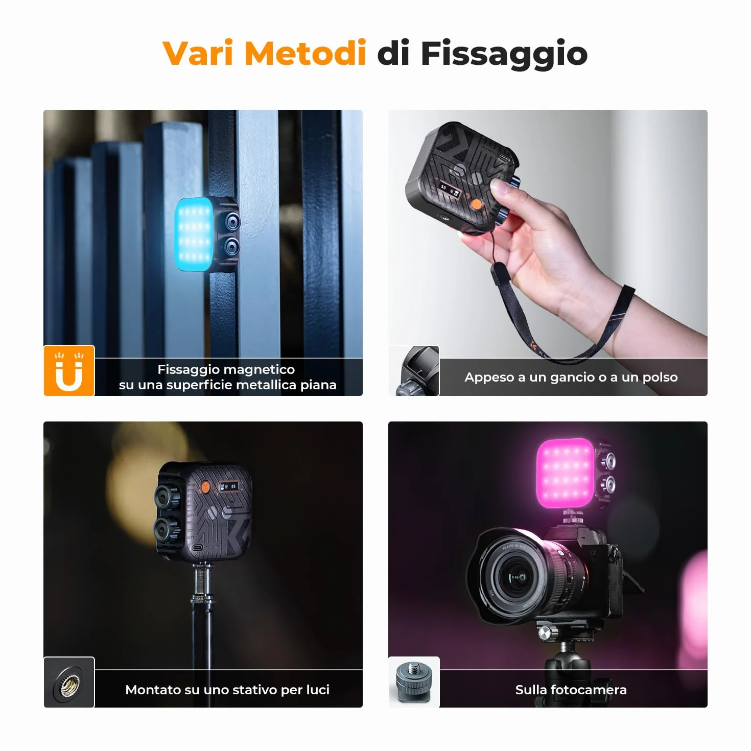 K&F CONCEPT Luce video RGB, Luce Fotografica Portatile a Colori a 360°, 21 Effetti Luminosi, 2500K-9900K CRI 96+, per Vlogging, selfie, Fotografia di oggetti, Nero