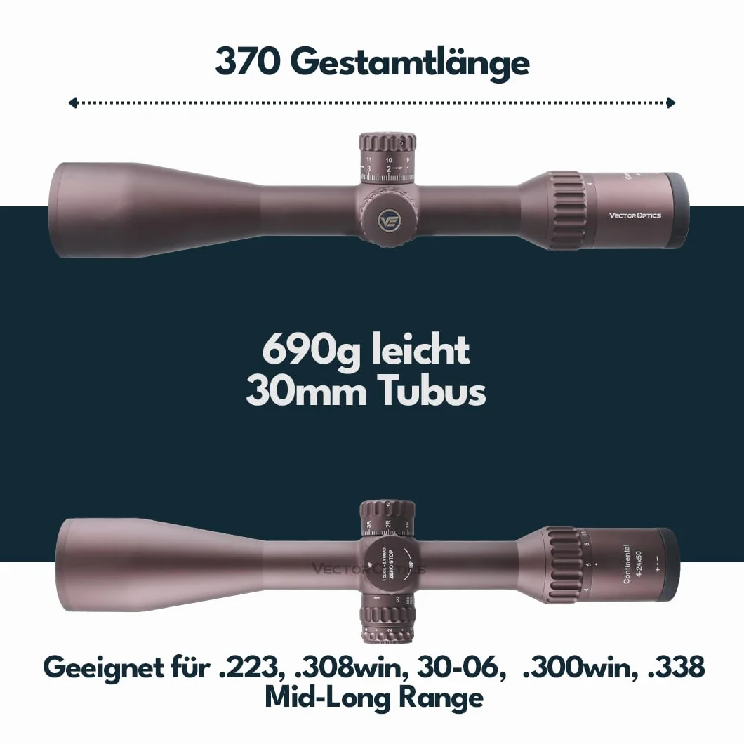 Vector Optics SCOL-43 Continental x6 4-24x50SFP Coyote FDE - Cannocchiale per sport, airsoft e caccia, fucile ad aria compressa, mirino per fucile, scopa rifle scope, ampia gamma di accessori