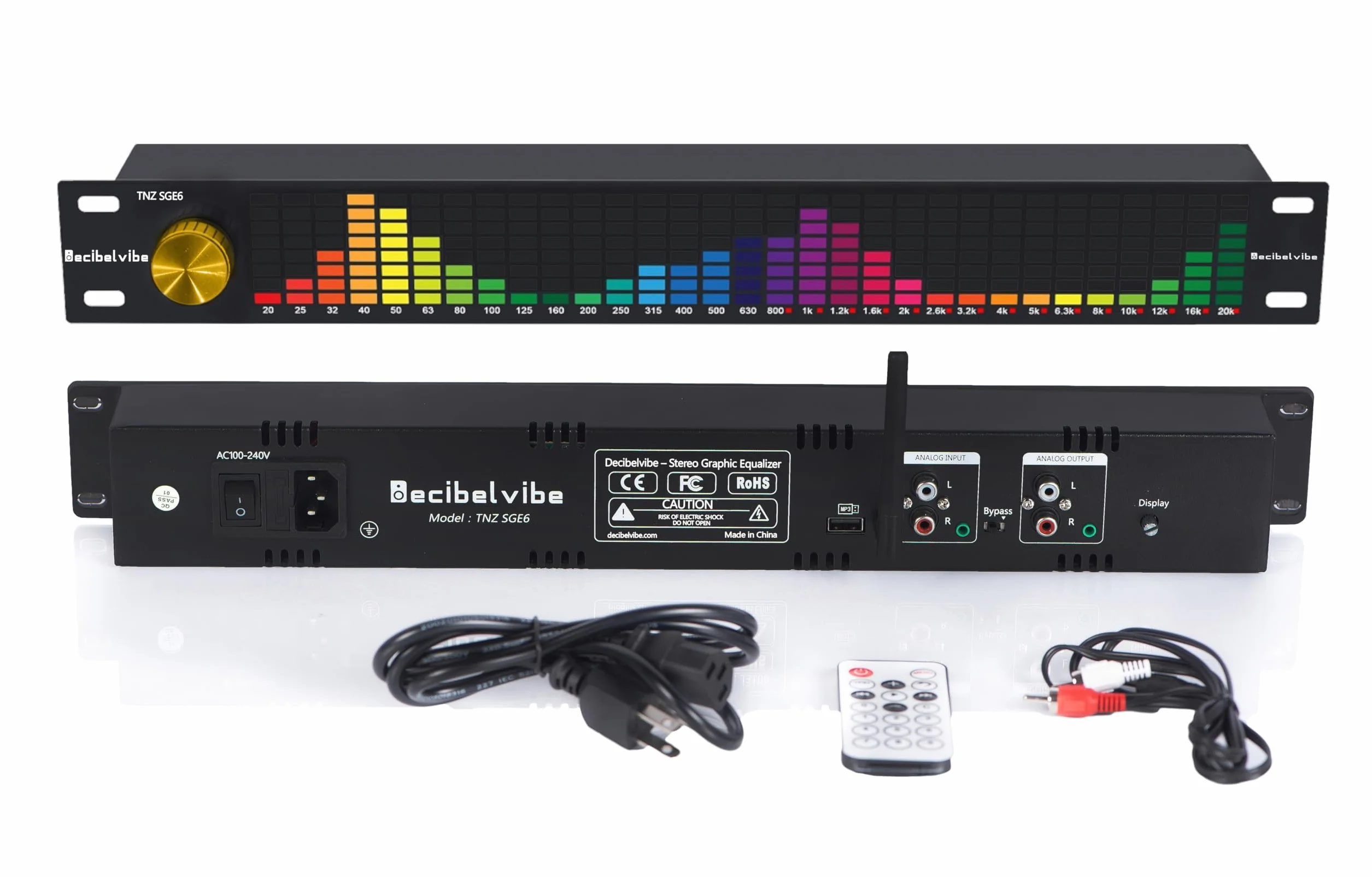 Decibelvibe TNZ SGE6 - Equalizzatore grafico audio con ingresso/uscita RCA-Jack 3.5, ingresso wireless tramite microfono integrato, ingresso USB e Bluetooth, preamplificatore audio per sistemi