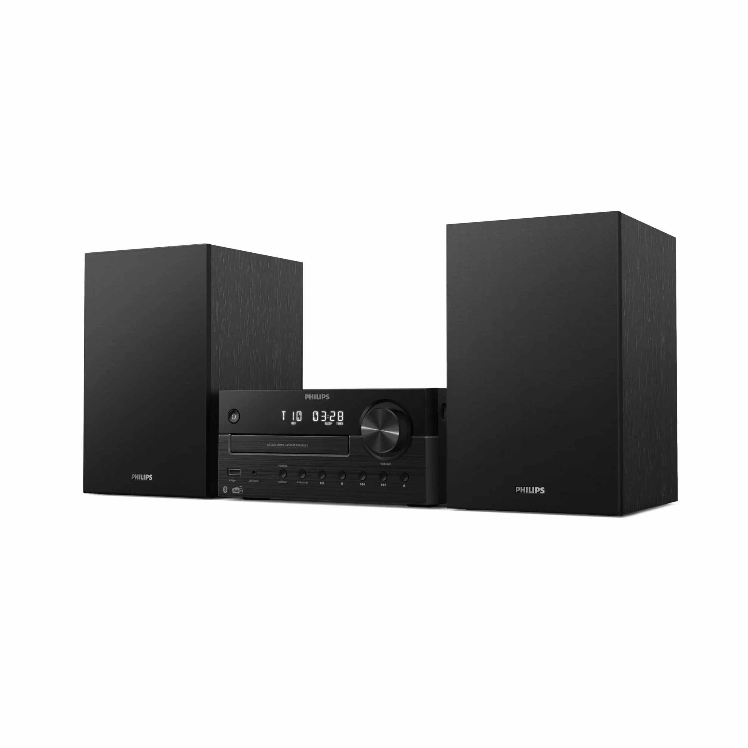 Philips TAM4555M2 Sistema Micro Hi-Fi – 100W, Altoparlanti Bass Reflex, DAB+/FM, CD, USB, Audio-in, Bluetooth 5.4, Auracast, Telecomando, Digital Sound Preset, Imballaggio ecologico