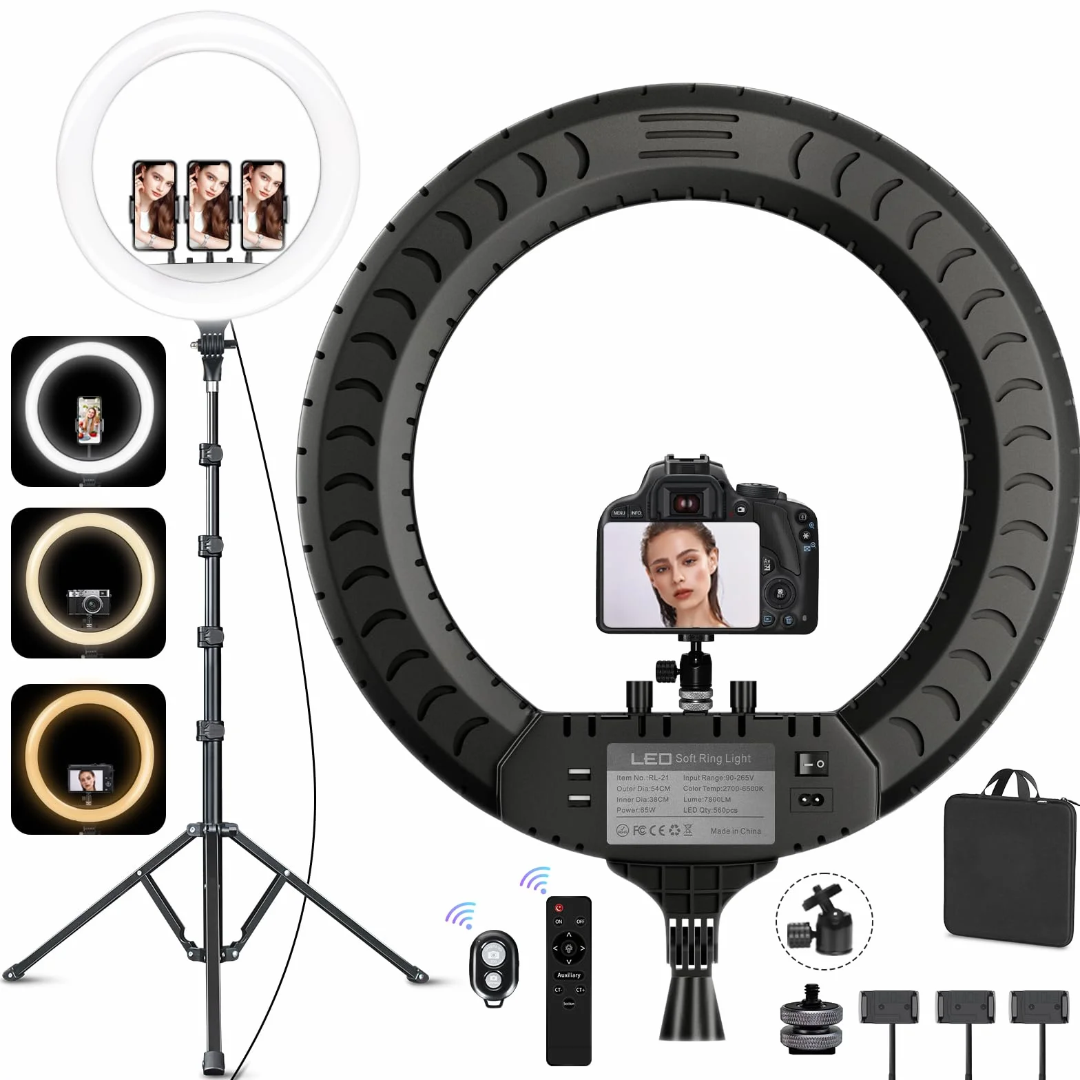53.34CM/21 pollice Ring Light Telefono CRI 95+, Luce per Selfie 7000LM, 700K-6500K con testa per treppiede DSLR per YouTube TikTok Streaming Trucco Vlog Video Fotografia Zoom Riunione
