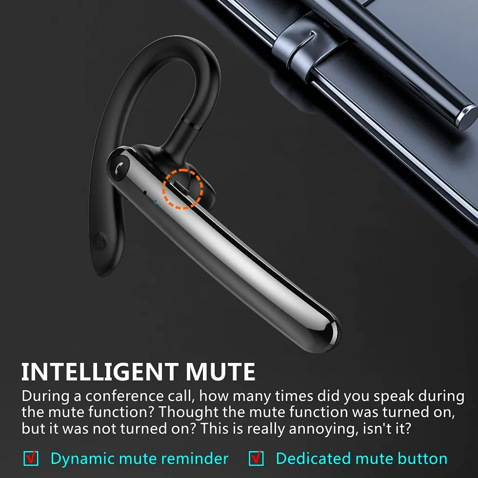 Auricolare Bluetooth 5.0 Cuffie Wireless con Doppio Microfono, Auricolare Business Vivavoce con Chiamata Leggera, Chiaro e Suono Hi-Fi per l'Ufficio, la Guida