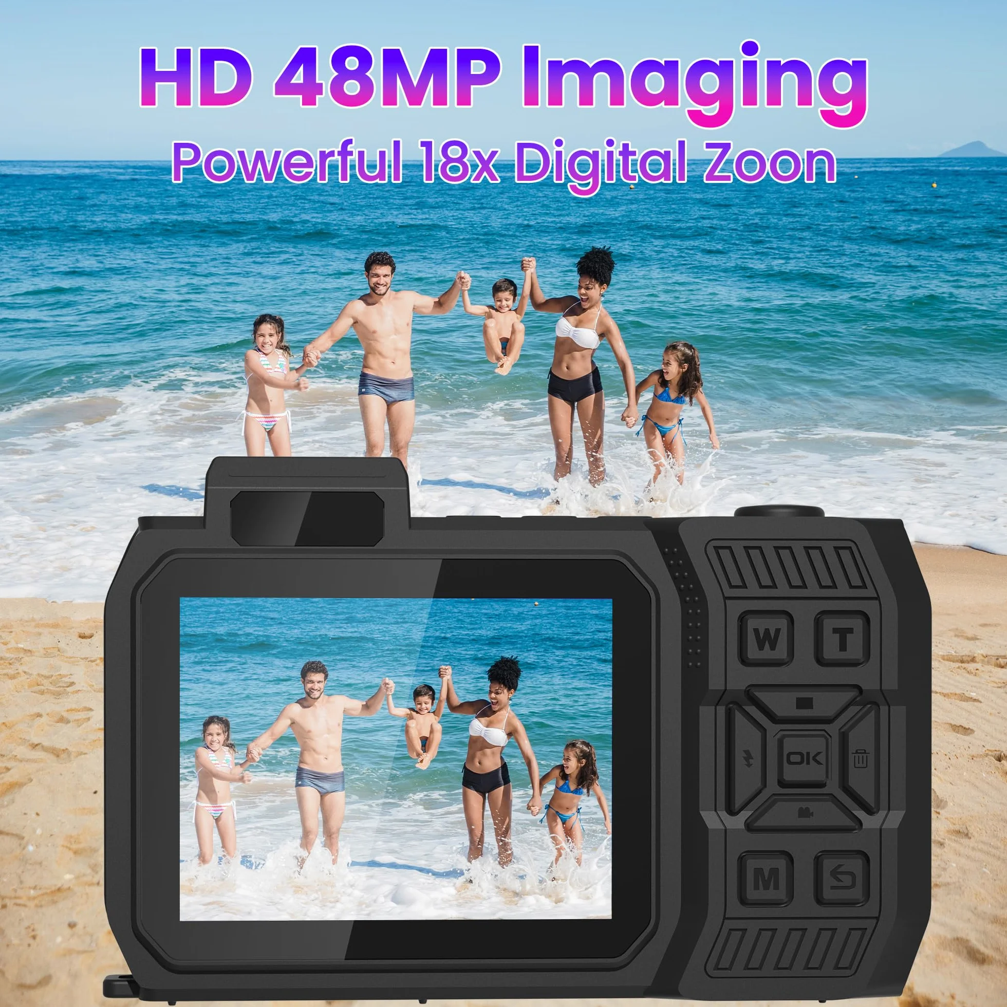 Fotocamera digitale 4K 33FT con scheda 64G, fotocamera subacquea da 48 MP, impermeabile, robusta, antipolvere, antiurto, per snorkeling, immersioni, selfie, doppio schermo, punto e fotocamera digitale