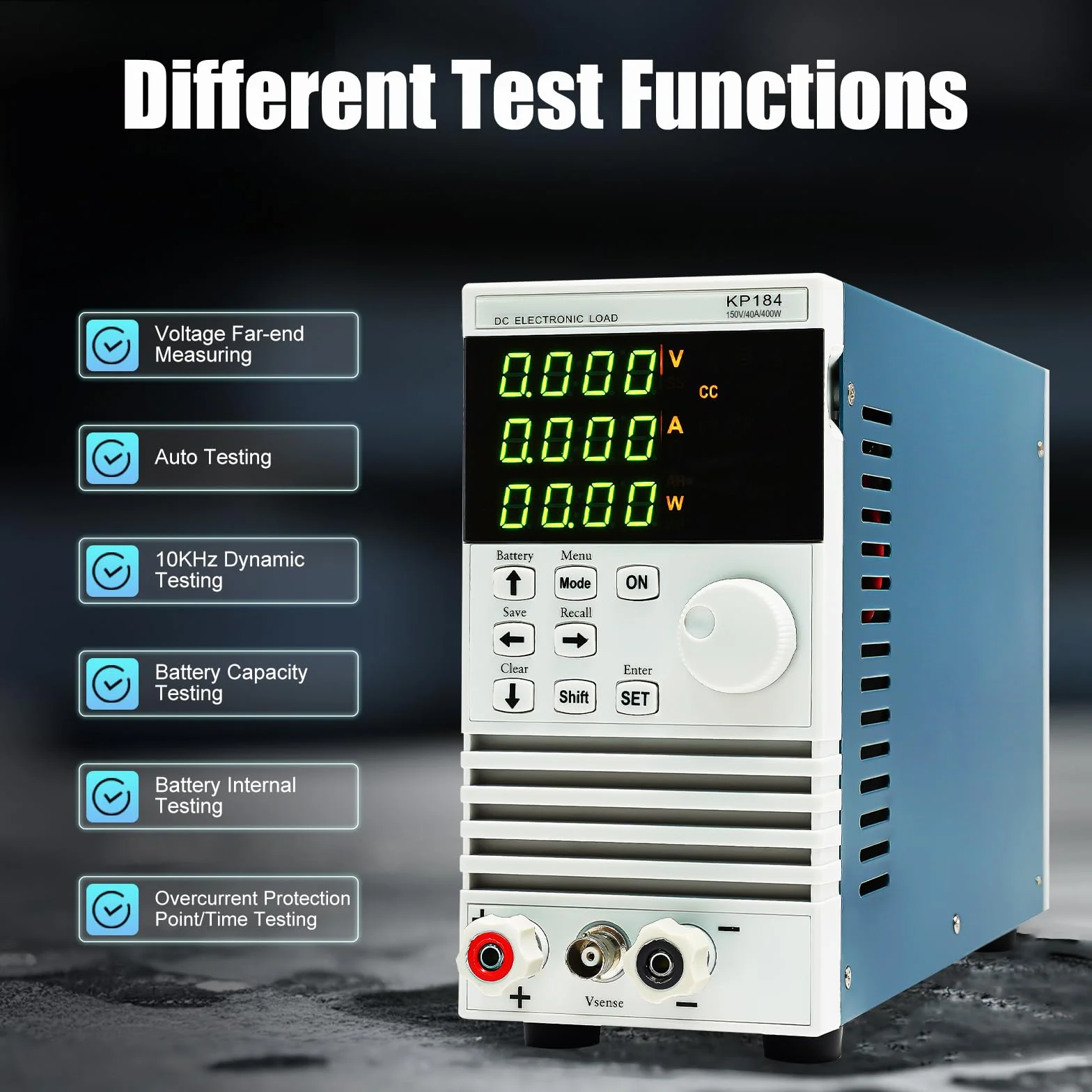 KP184 Single Channel DC Electronic Load Tester, 4 modalità di carico CC/CV/CW/CR, LED, alimentatore, caricatore e batteria