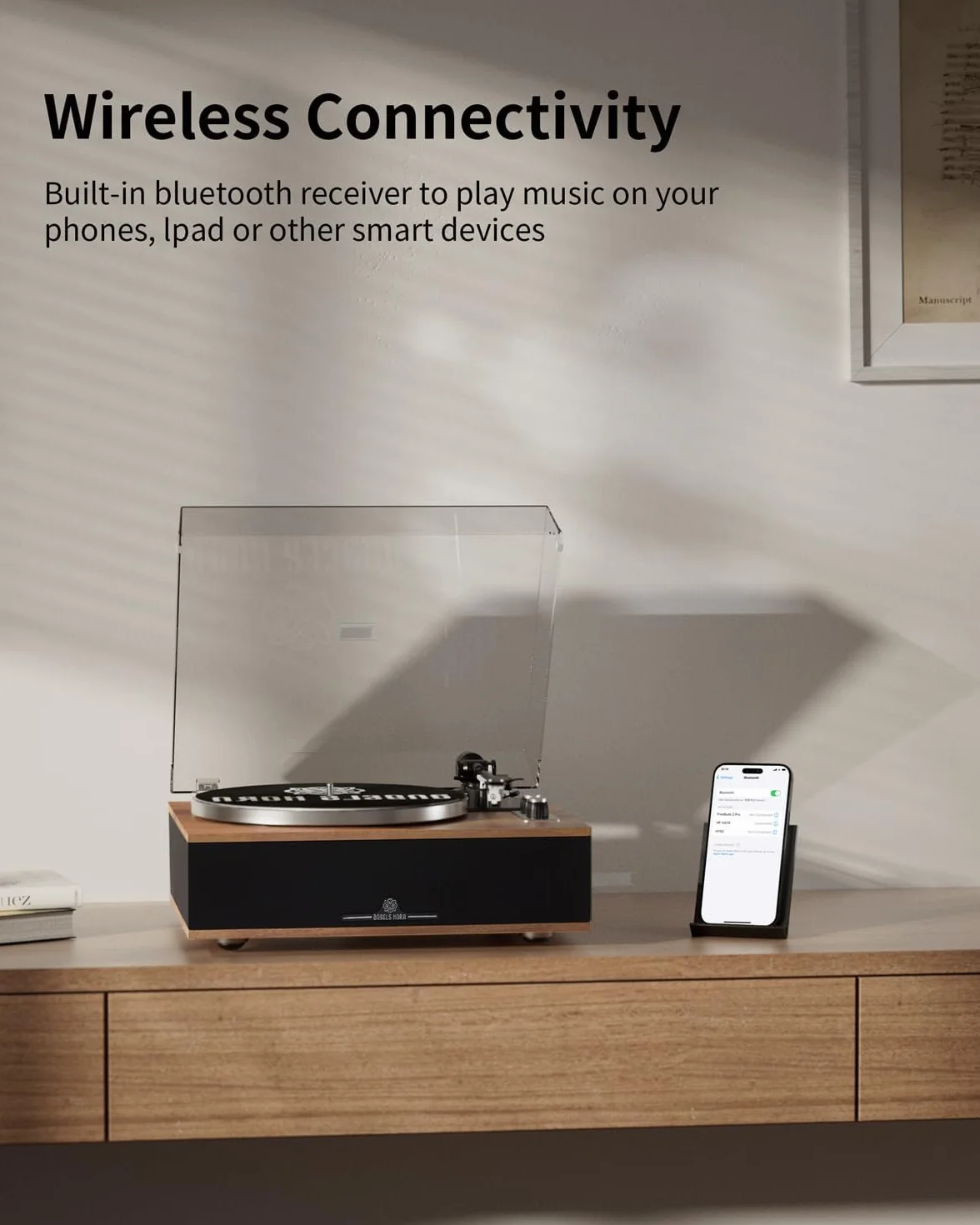 ANGELS HORN Giradischi in vinile Bluetooth HiFi con altoparlanti e preamplificatore Phono integrato 33/45 giri/min pickup AT-3600L