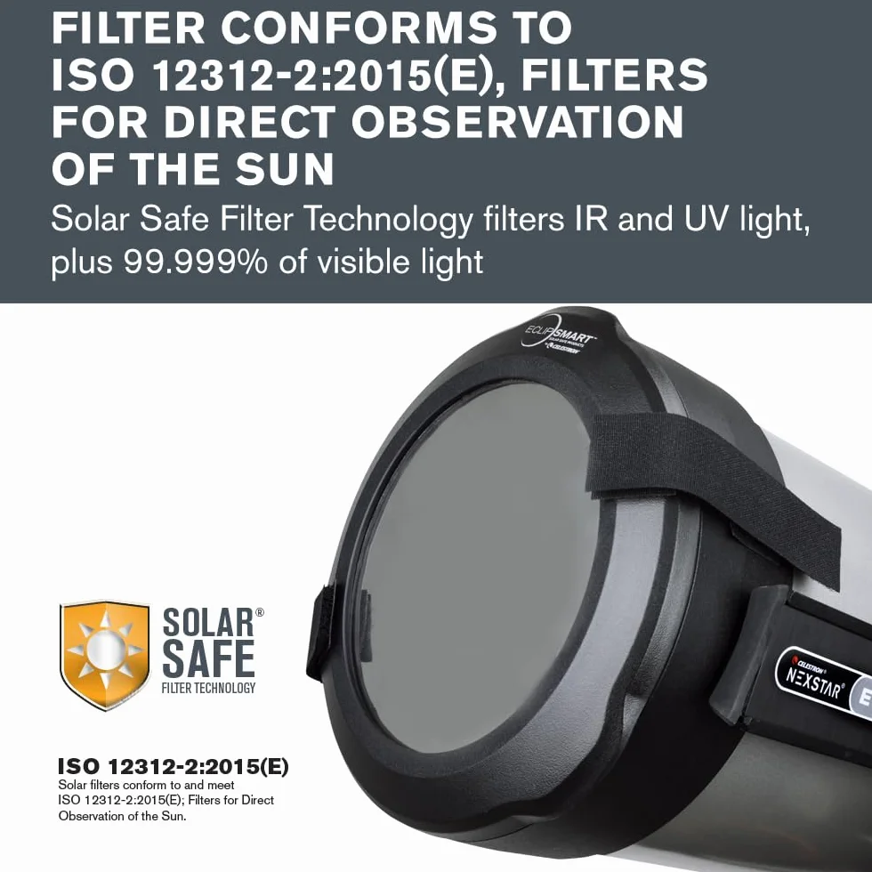 Celestron 94244 EclipSmart Filtro telescopio per eclisse solare – Conforme a ISO 12312-2, tenuta sicura con film Solar Safe, funziona con i telescopi Schmidt-Cassegrain/EdgeHD da 8”, Nero