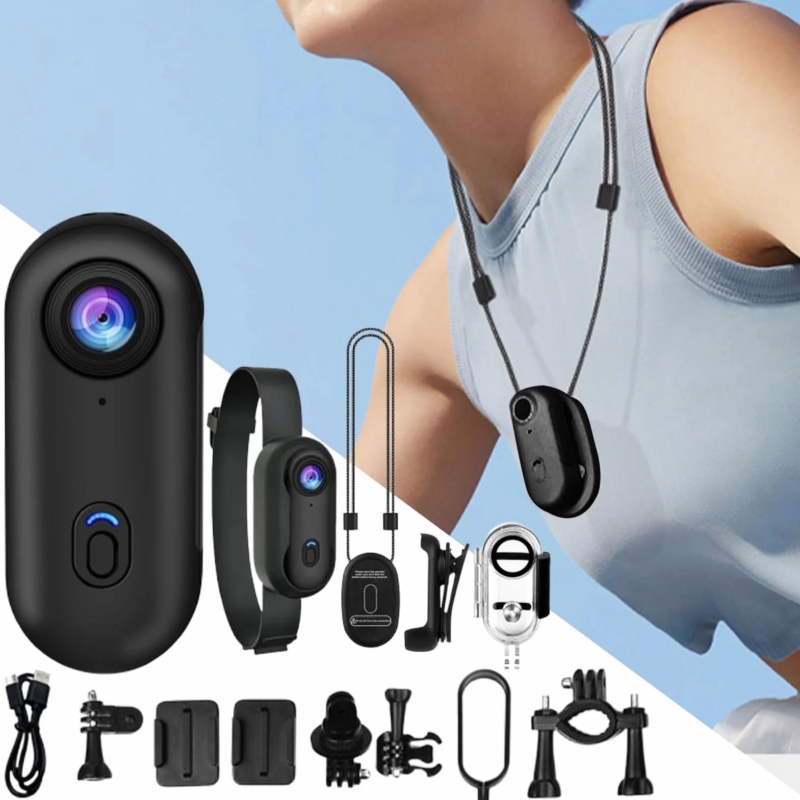 Générique Videocamera portatile 4K POV Pro con clip girevole a 360° e clip magnetica, grandangolo di 170°, registrazione 120 minuti, ideale per conferenze, viaggi e passeggiate