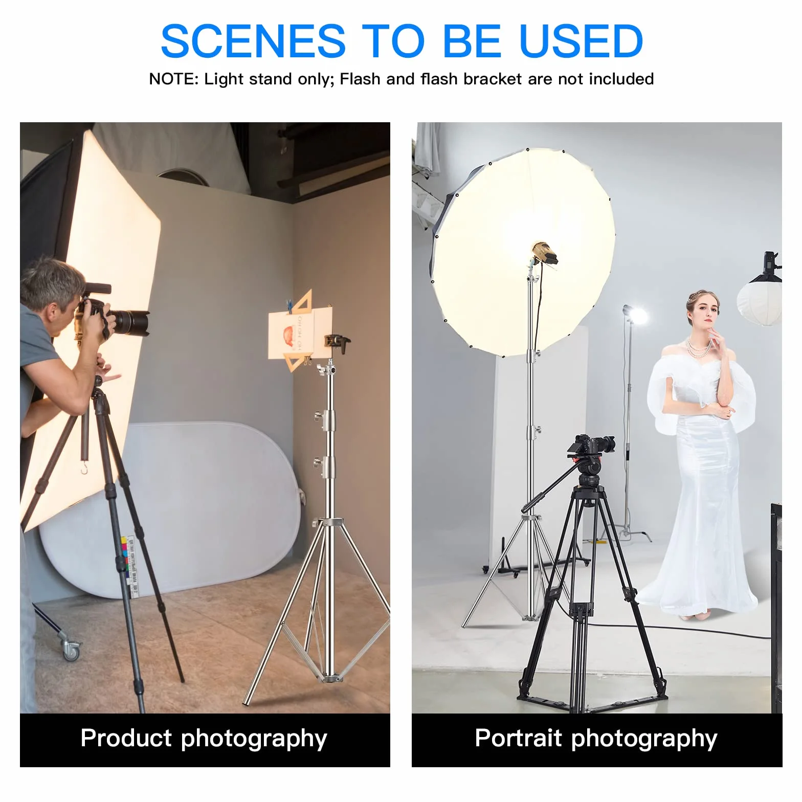 Supporto per Luce 2,8 m Treppiedi in Acciaio Inox con Molla Ammortizzata e Adattatore Universale da 1/4" a 3/8" per Fotografia Studio Softbox Riflettore, 2 Pezzi Supporto per Illuminazione