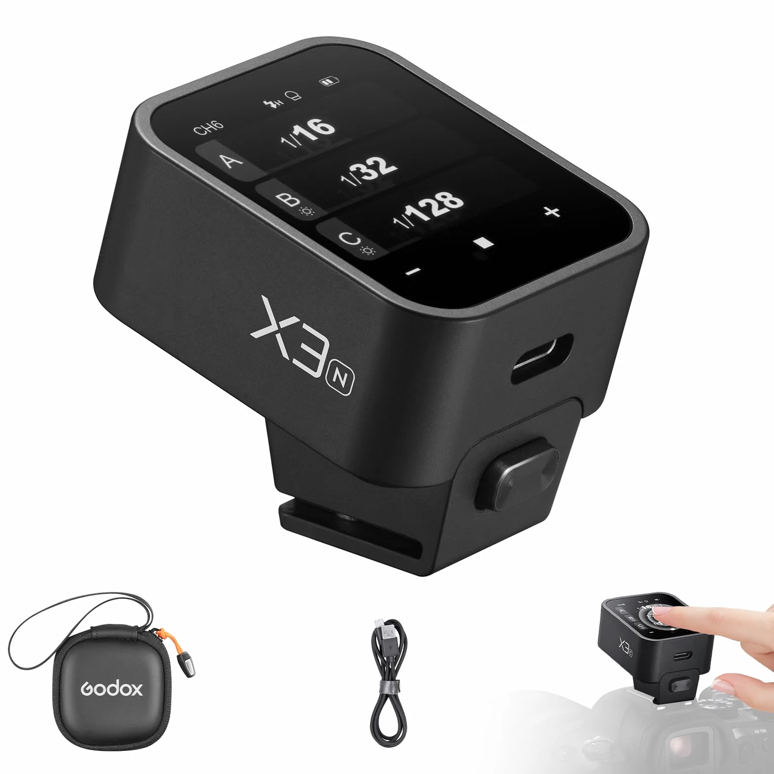Godox X3-N - Scatto flash wireless OLED touch screen per fotocamera Nikon 2.4 GHz senza fili 1/8000S HSS TTL Tcm funzione batteria incorporata ricaricabile tipo c telecomando flash per fotocamera