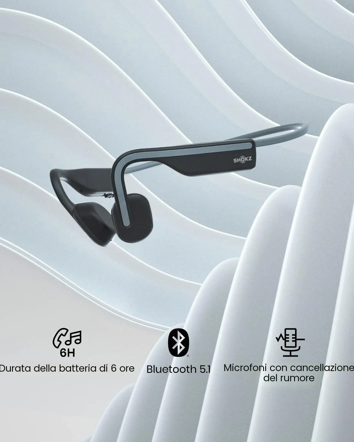 SHOKZ OpenMove cuffie a conduzione ossea Bluetooth 5.1, audio open-ear chiaro, fino a 6 ore autonomia, leggere 29g, IP55 resistenti a acqua e sudore, ideali per corsa, sport e uso quotidiano, Grigio