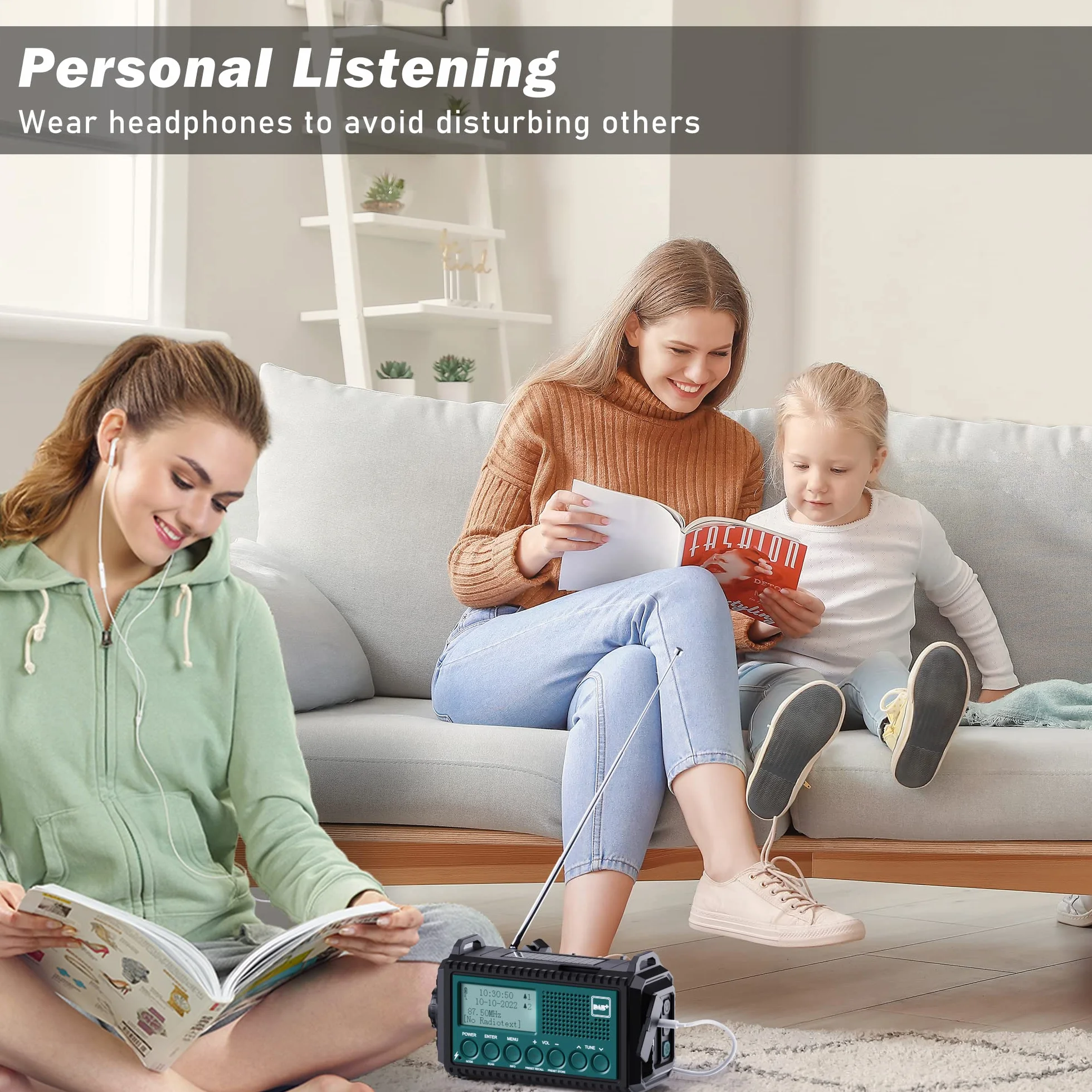 Radio DAB+/DAB/FM Con Batteria Ricaricabile 5000 mAh, Emergenza Con Torcia Elettrica, Campeggio Portatile Con Ricarica USB, Dinamo Allarme SOS, per Escursionismo