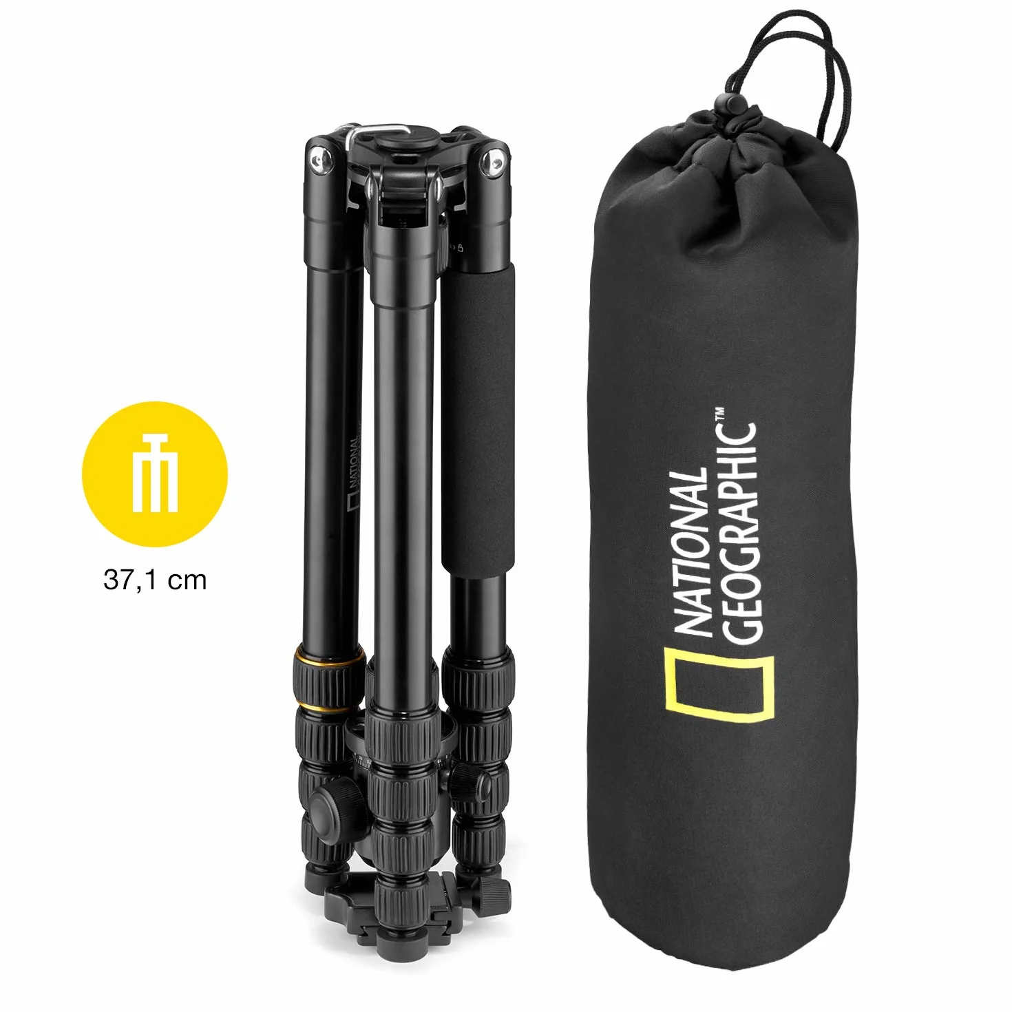 National Geographic NGTR002T - Travel Kit Treppiede con Monopiede, Alluminio, Gambe 5 Sezioni, Twist Lock, Sacca Trasporto, Carico Fino a 8 kg, Testa a Sfera, Sgancio Rapido, Nero [Esclusiva Amazon]