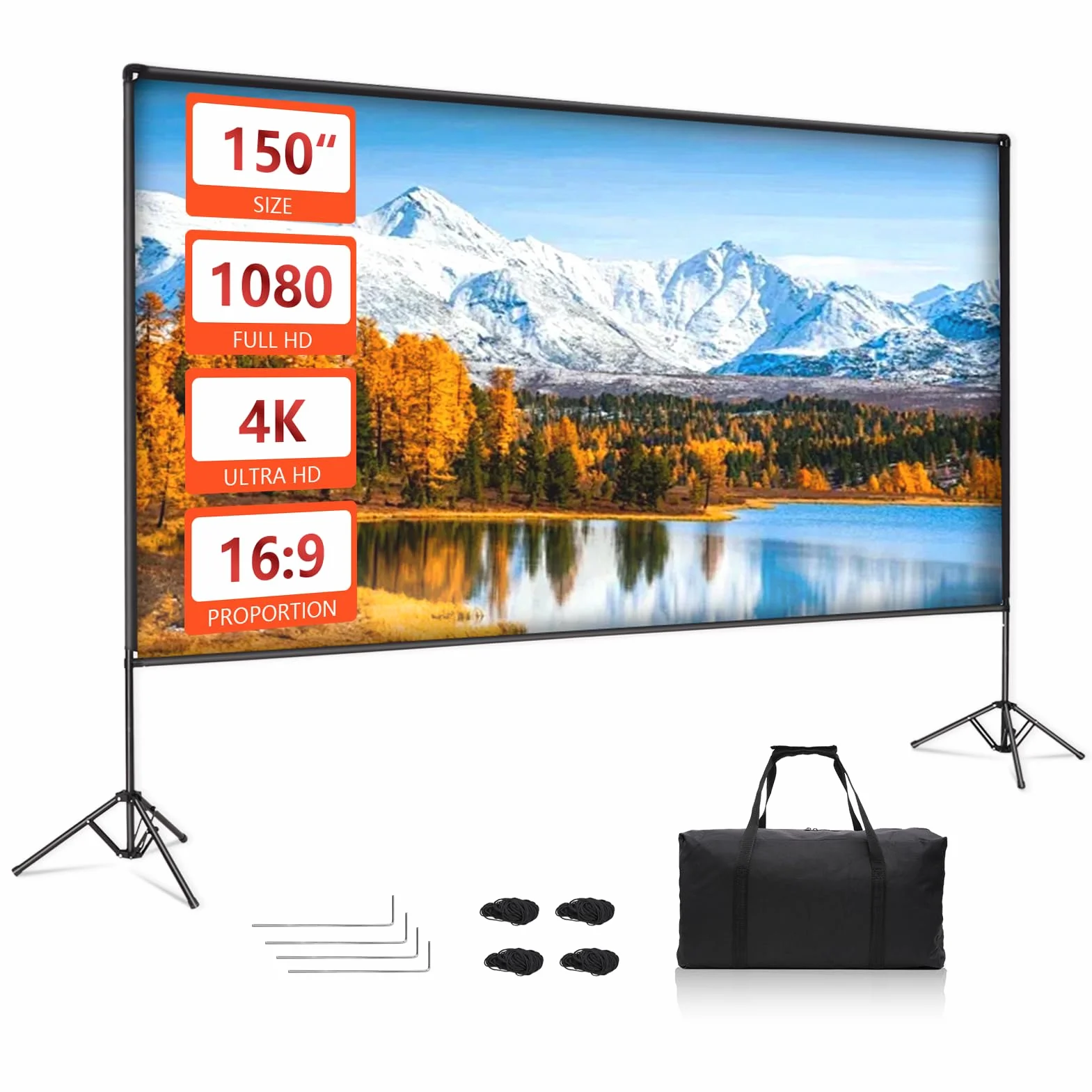 EMART Telo Proiettore di Proiezione 150 Pollici 4K HD con Set Supporto, Lo Sfondo Può Essere Proiettato su Entrambi i Lati, Adatto per La Visione di Film in Sala, Riunioni ed Eventi All'aperto