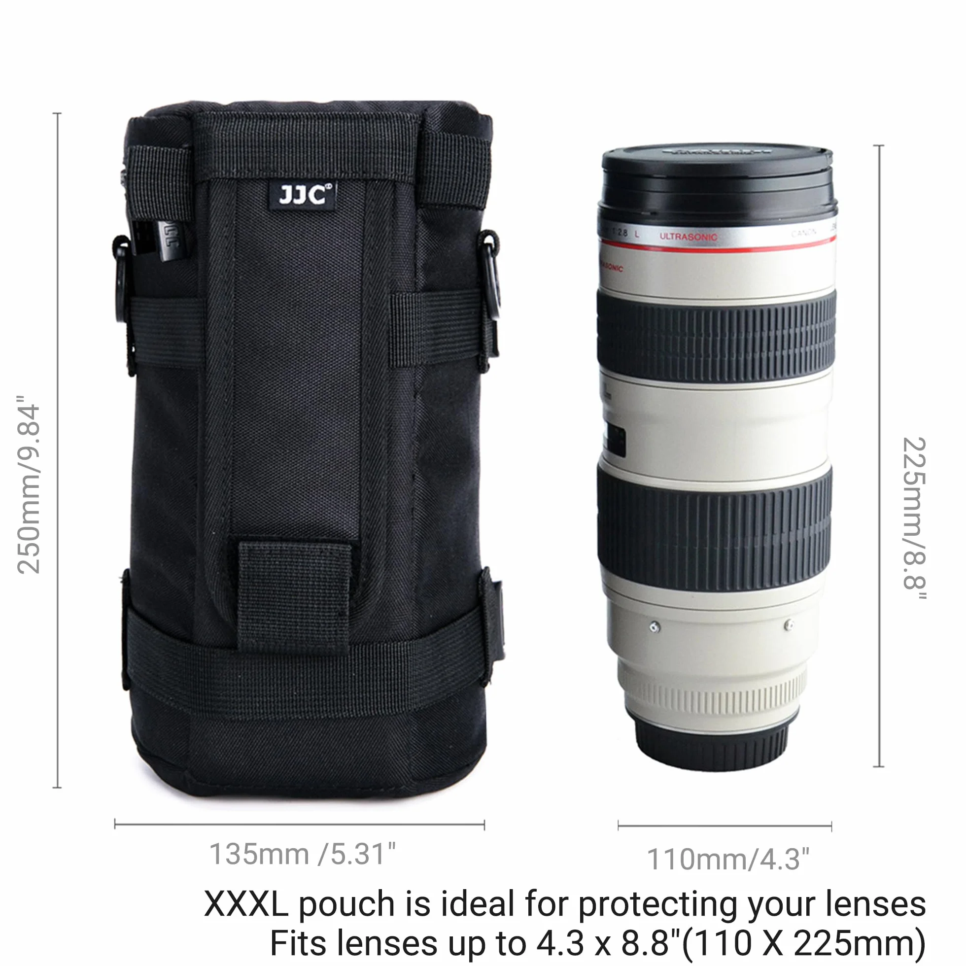 JJC Borsa Custodia Protettiva per Obiettiv Canon EF 100-400mm f4.5-5.6L EF 70-200mm f2.8L IS II III USM RF 600mm f11 IS STM Nikon AF-S 70-200mm f2.8G ED VR II AF 80-200mm f2.8D, Interne 4.3" x 8.8"