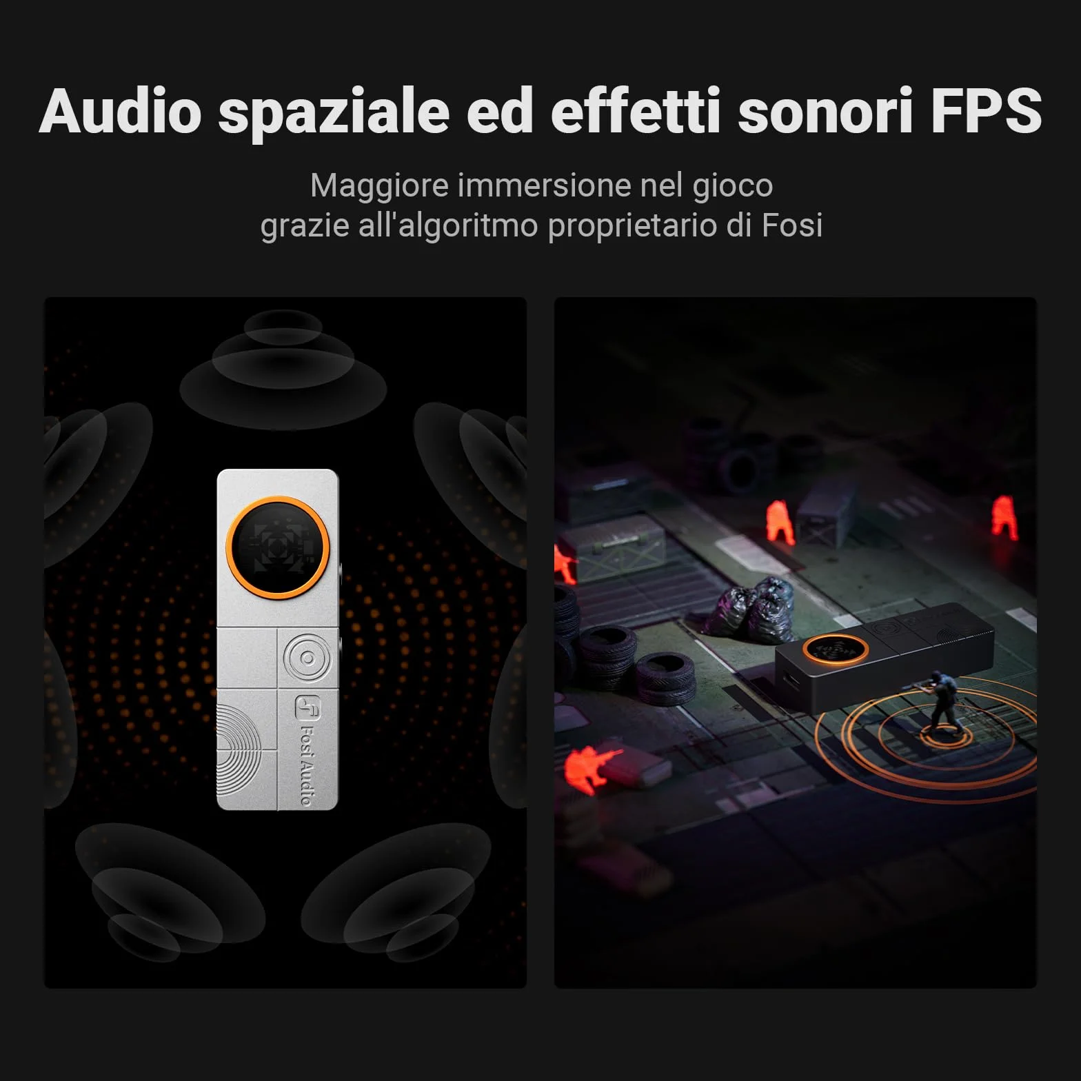 Fosi Audio DS3 USB-C DAC Amplificatore per Cuffie, con Audio Spaziale 7.1 per Gaming, ES9039Q2M XMOS POWERED, DSD512, 3,5 mm Singolo 4,4 mm Bilanciato, per PC/Telefono/PS5/Switch, Nero
