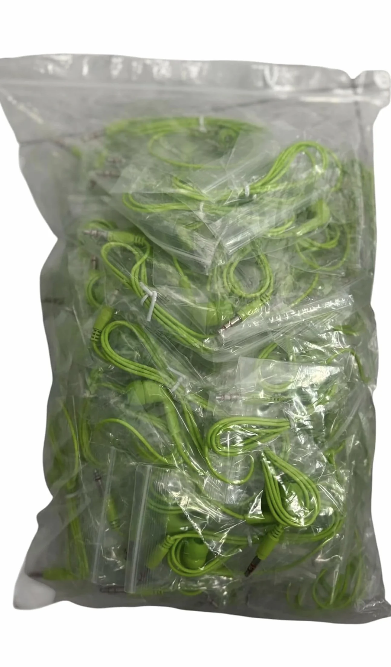 Confezione da 100 Auricolari Monouso In-Ear, Singolarmente Imbustati, Cavo da 80 cm, Spinotto da 3,5 mm, Colore Verde Lime