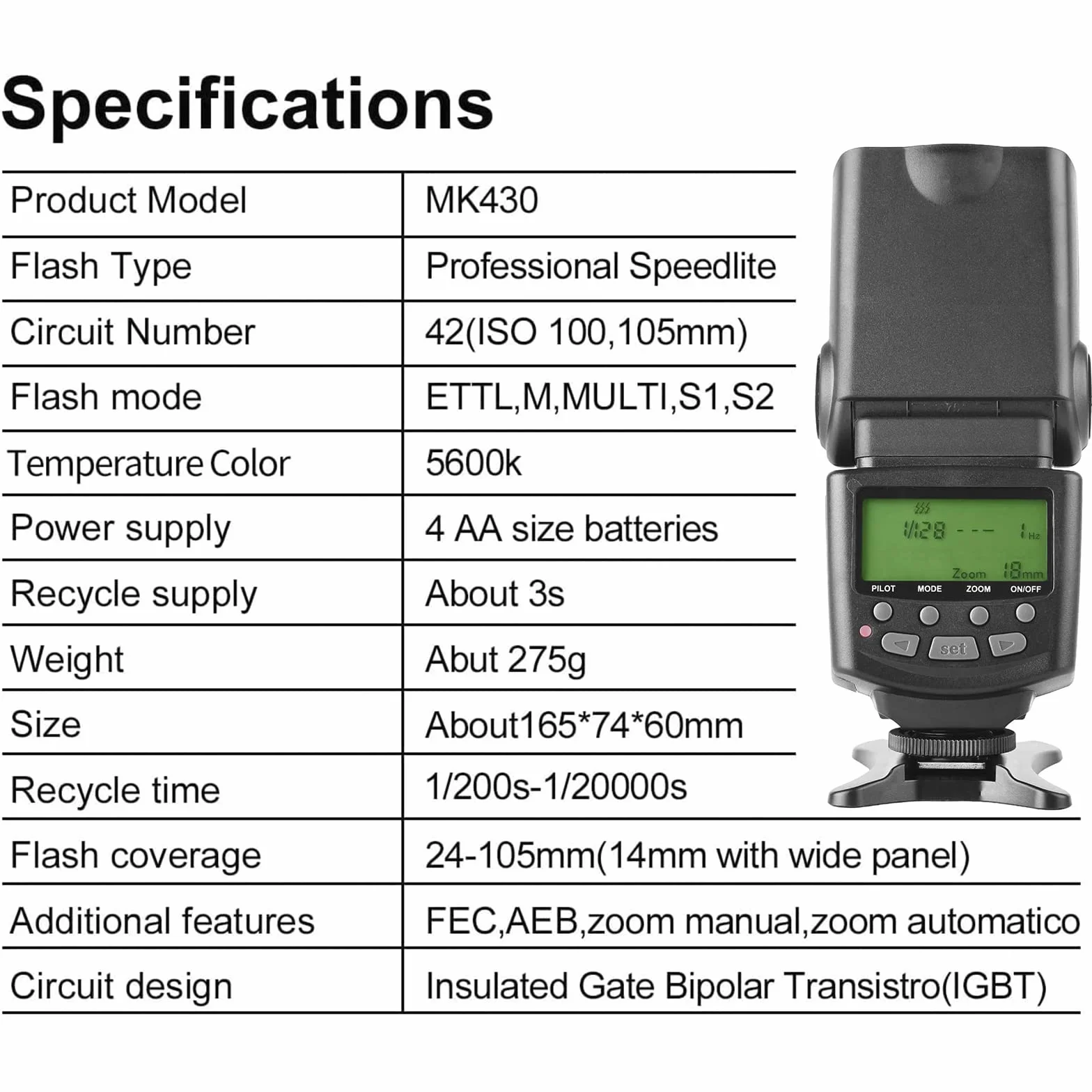 Meike MK430 E-TTL LCD Display Speedlite Shoe Mount Flash for Canon EOS DSLR Cameras