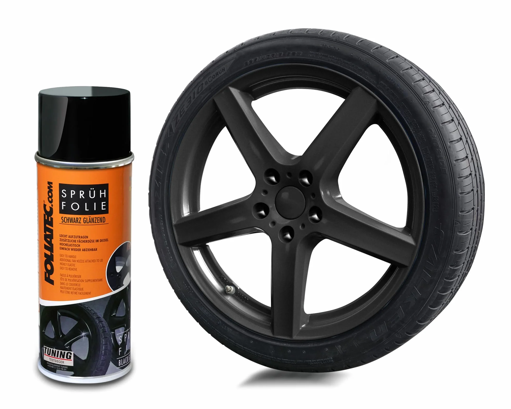 Foliatec Pellicola Spray per Cerchi Auto, Vernice Spray Staccabile, Nero Lucido, 400 ml