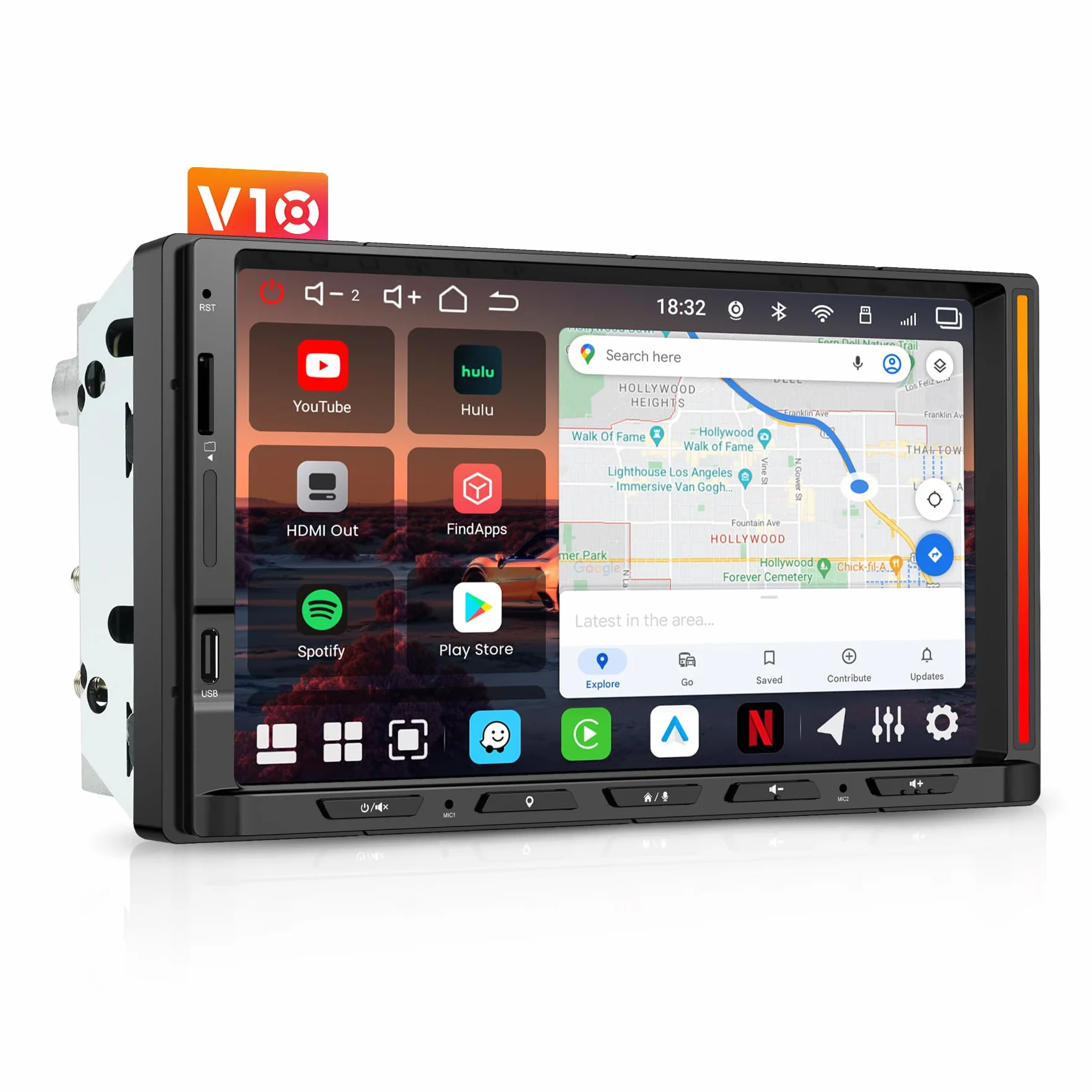 V10 Autoradio 2 Din Android 7" QLED, Karaoke in Auto, Registrazione Simultanea a 4 Telecamere, 4G SIM/Wi-Fi/USB Tethering, aptX HD Bluetooth, DSP Audio 7.1.2, IA Agentica