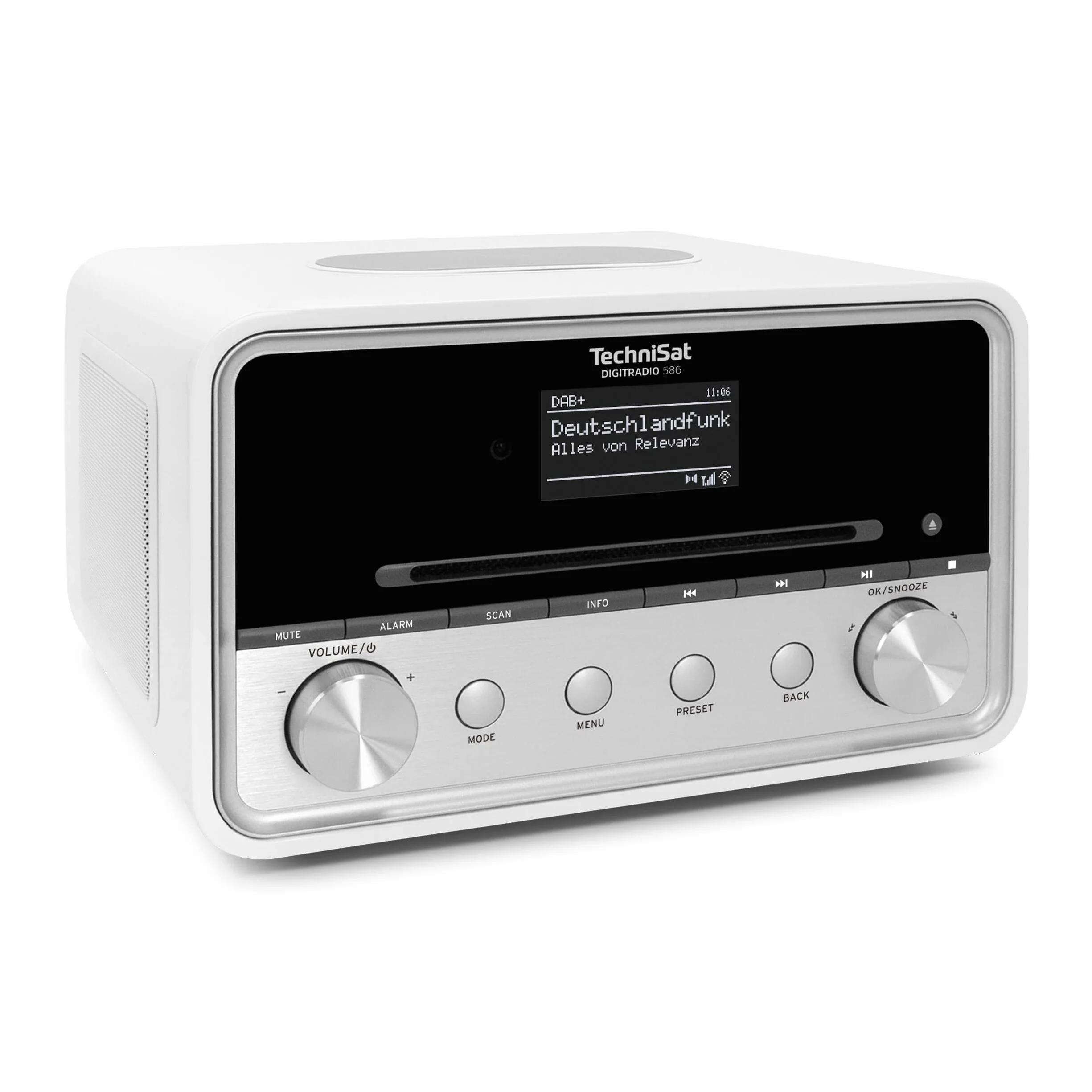 TechniSat DIGITRADIO 586 Radio ibrido DAB+ Internet FM Bluetooth Spotify ricarica wireless controllo app OLED USB CD MP3 AUX 20 W bianco