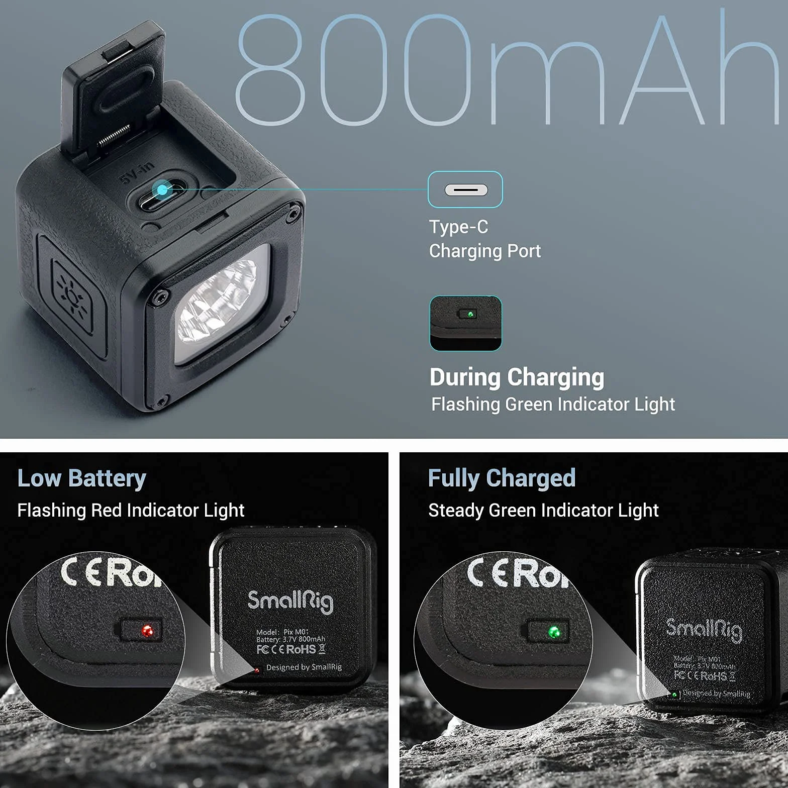 SMALLRIG RM01 Kit Luce Video LED (3 pz), Kit Luce Fotocamera Portatile Mini Cubo con 8 Filtri Colore, Luce Dimmerabile Fill Fotografia 5600K CRI95 per Smartphone, Action e Fotocamera DSLR - 3469