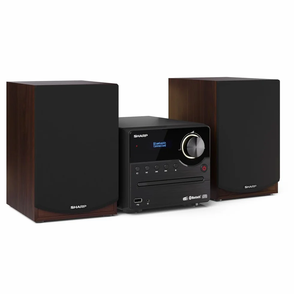 SHARP XL-B517D(BR) Microcatena Sound System Stereo con radio DAB+, FM, Bluetooth, CD-MP3, riproduzione USB, altoparlanti in legno e 45 W colore marrone