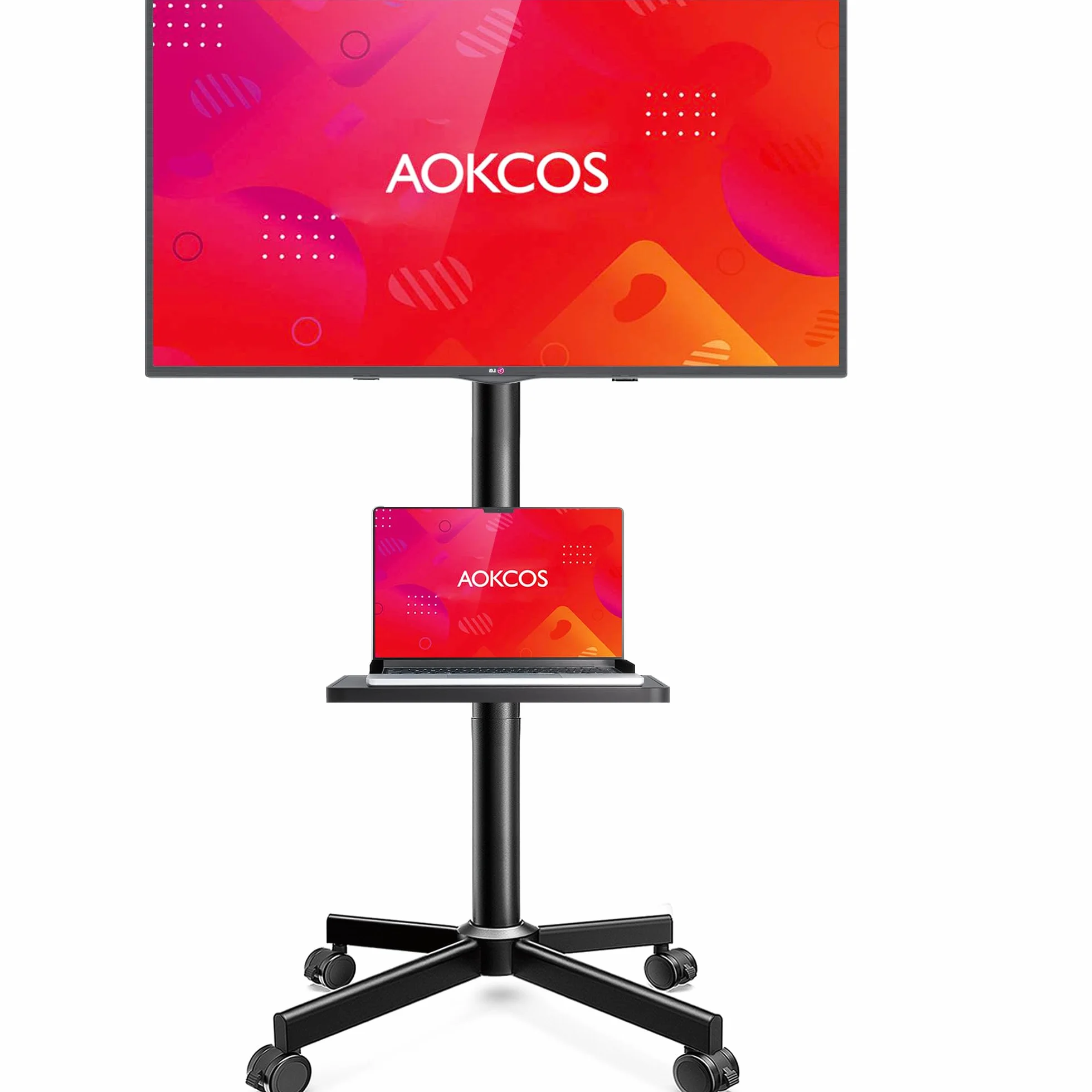 AOKCOS Supporto per TV da 32 a 65 pollici, carrello regolabile con ruote, VESA 400x400 mm, 40 kg, nero