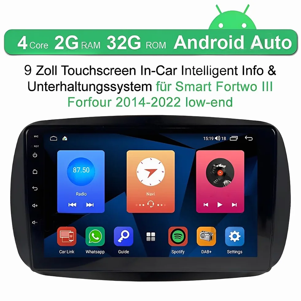 Autoradio Android da 9 pollici per Mercedes Smart Forfour Fortwo 453 2014-2022, schermo touch screen wireless, Radio Fortwo 453 Bluetooth Carplay Android Auto 2 DIN con telecamera di retromarcia