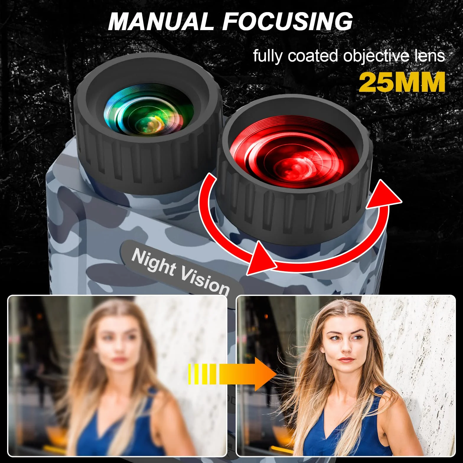 Binocolo Visione Notturna,Hojocojo Visore Notturno Digitale Infrarossi con LCD TFT 2,4" di Portatafino a 300m,Militare Binocolo Notturno con Registrazione di HD Foto e Video per la Caccia Campeggio