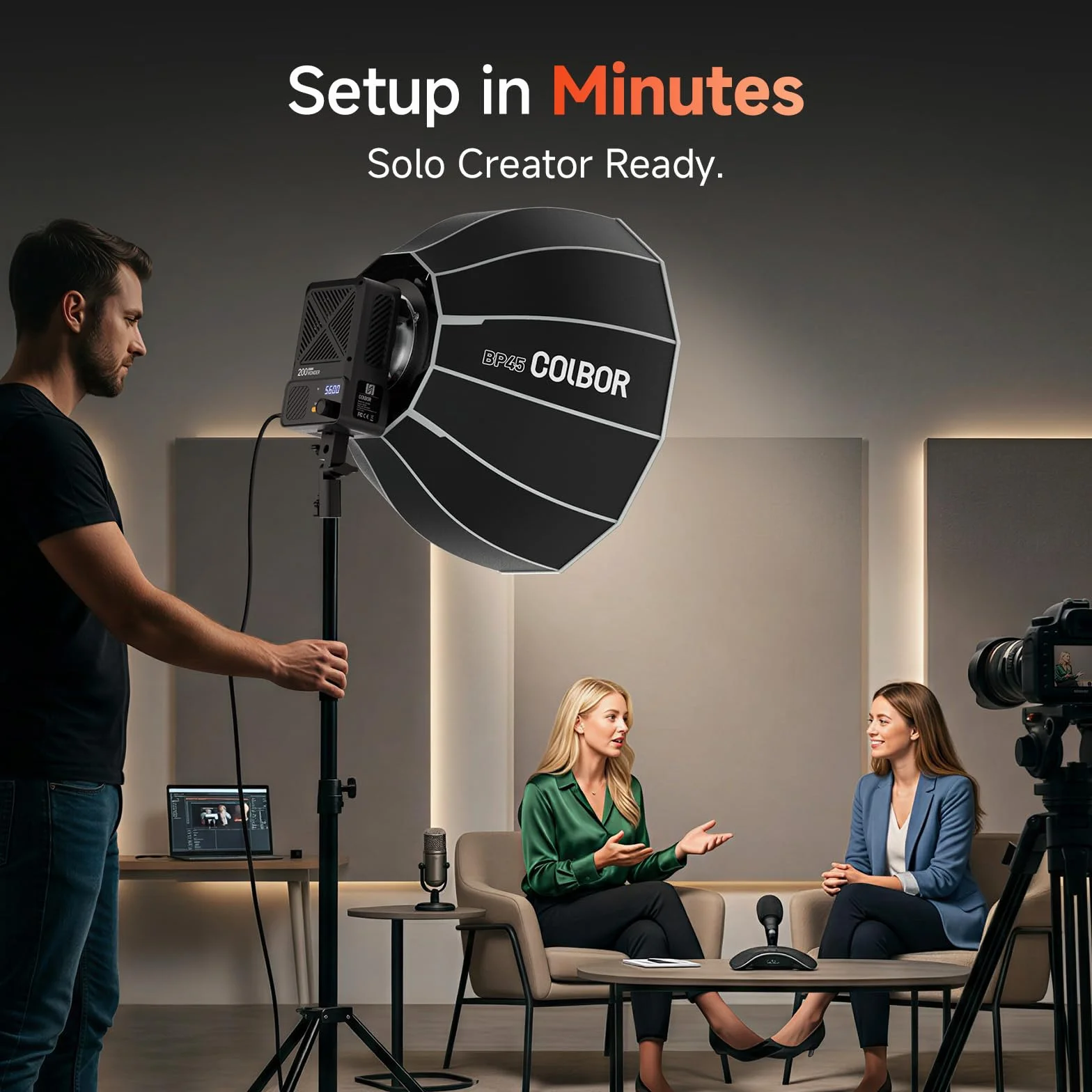 COLBOR 200W Luce Video LED, Design con Adattatore Integrato, Luce da Studio COB Bi-Color 2700K-7000K con Attacco Bowens, CRI 96+, Key Light per Live Streaming, YouTube, TikTok