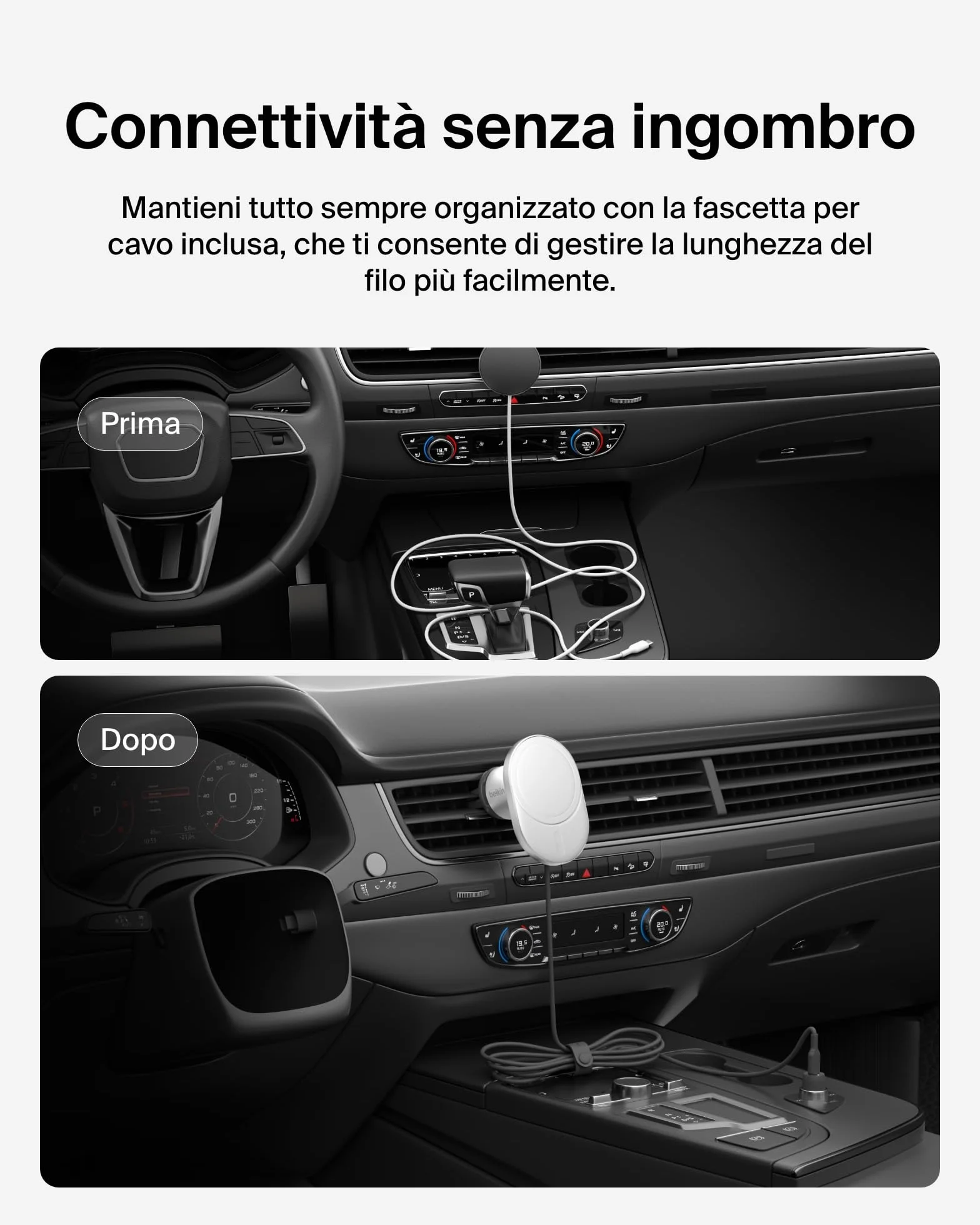 Belkin BoostCharge Pro Caricabatteria da Auto Wireless Magnetico con Qi2 da 15W, Caricatore Compatibile con MagSafe per iPhone 17, Air, Pixelsnap, 16, Cavo e alimentatore USB-C da 20W incluso
