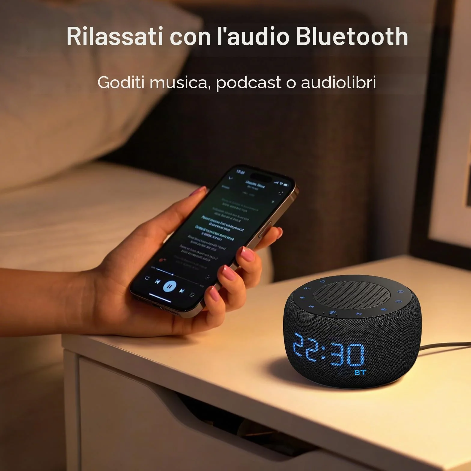 DOUMOSH Radiosveglia con Bluetooth, sveglia digitale con display dimmerabile 0-100%, luce notturna colorata per camera da letto