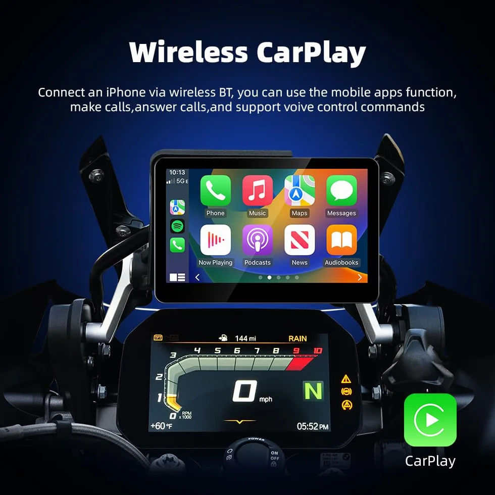 Display da Moto da 6,2" per BMW R1200GS R1250GS F800 F900 S1000XR, Wireless CarPlay & Android Auto, WonderWheel Compatibile e Lettore di Dati del Veicolo, IP67