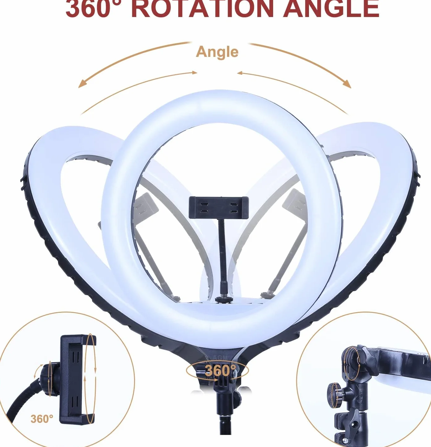 AGM 14" Ring Light Professionale con Stativo Treppiede, 3 Modalità, Colore e Luminosità Regolabili, Bluetooth Wireless, LED Luce ad Anello per YouTube, TikTok, Selfie, Video
