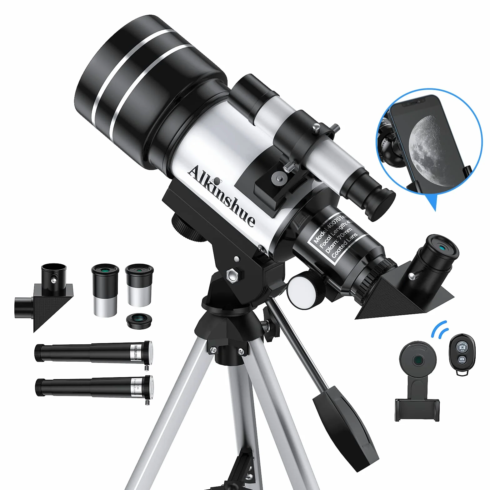 Telescopio per Bambini Principianti, 70mm apertura 400mm Telescopi Astronomici con Cercatore, Bussola e Treppiede, Telescopio Rifrattore per Bambini e Principianti