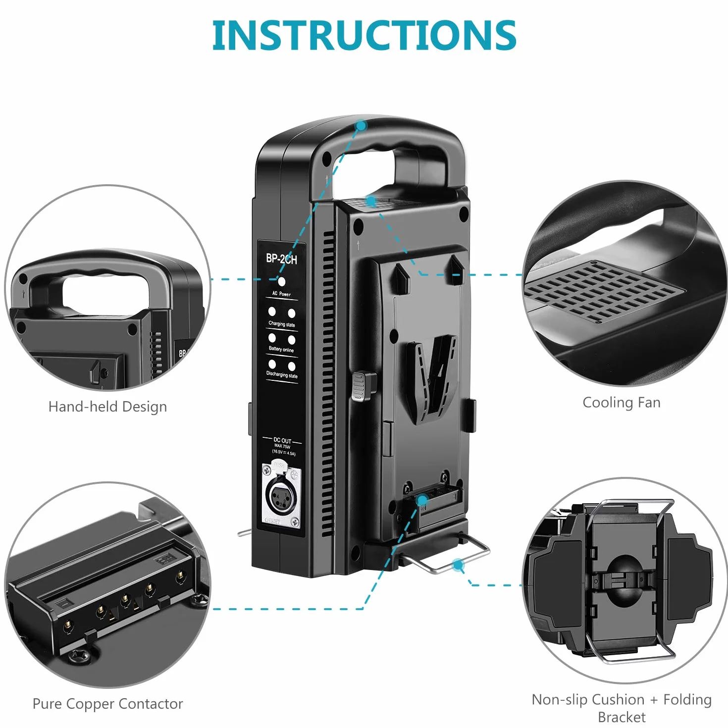Neewer Caricabatterie a doppio canale per batteria V-Mount/V Lock con DC 16,5 V Alimentazione, compatibile con tutte le piastre V-Mount (batteria non inclusa)