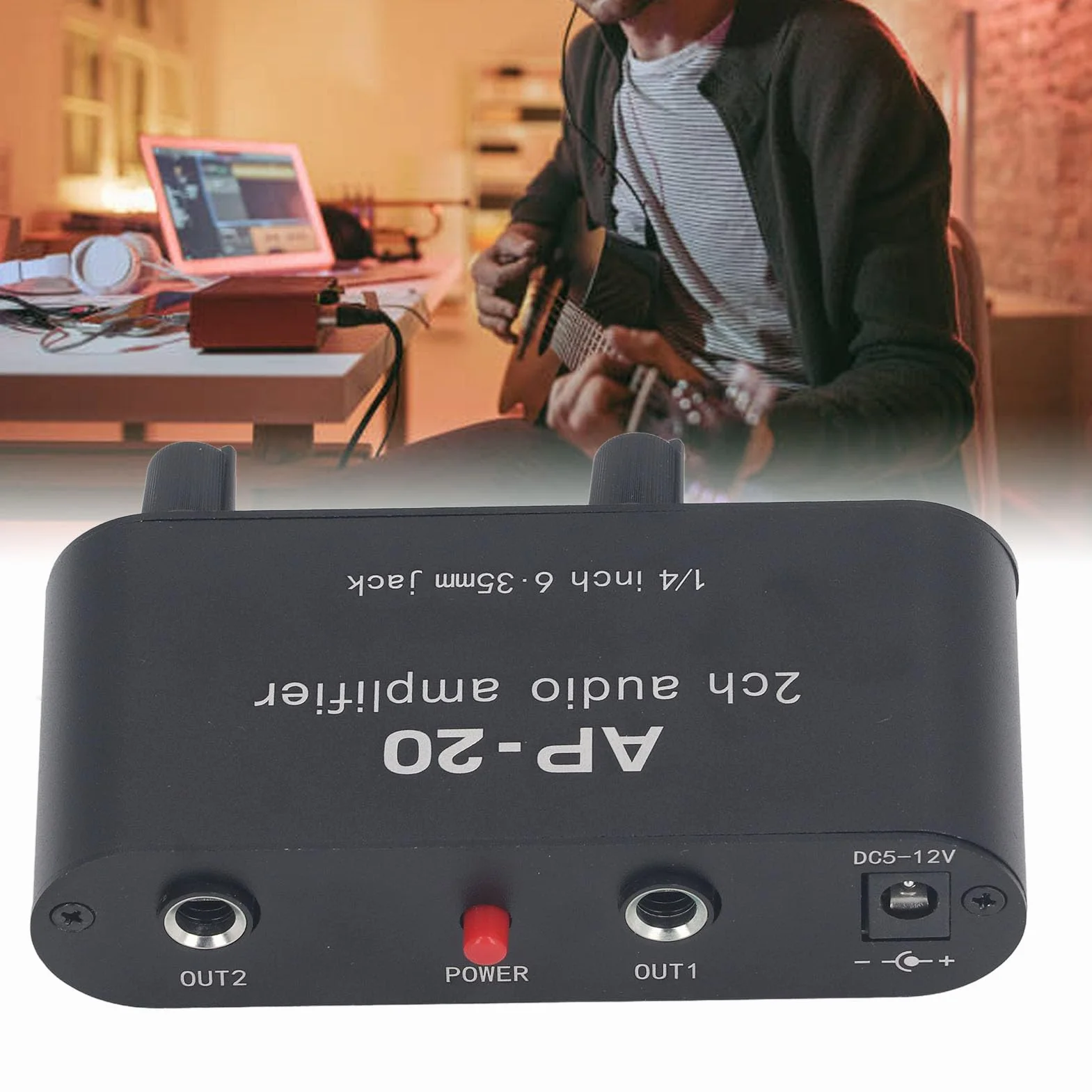 Preamplificatore 2 Canali 0-20 DB 1/4 Pollici 6,5 Mm CC 5-12 V per Microfoni