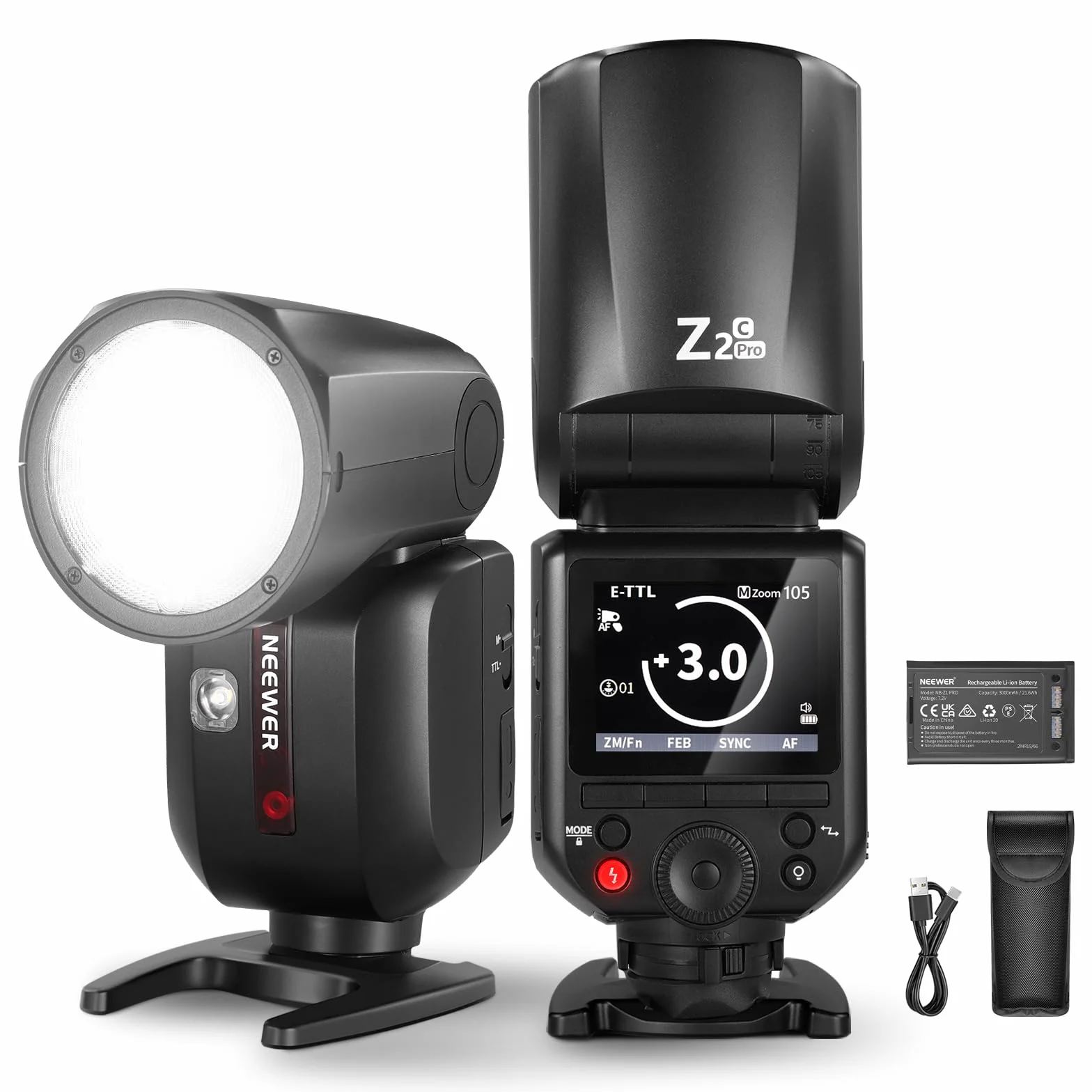 NEEWER Z2PRO-C Flash Speedlite 2.4G TTL 76Ws 1/8000s HSS Testa Rotonda Compatibile Canon