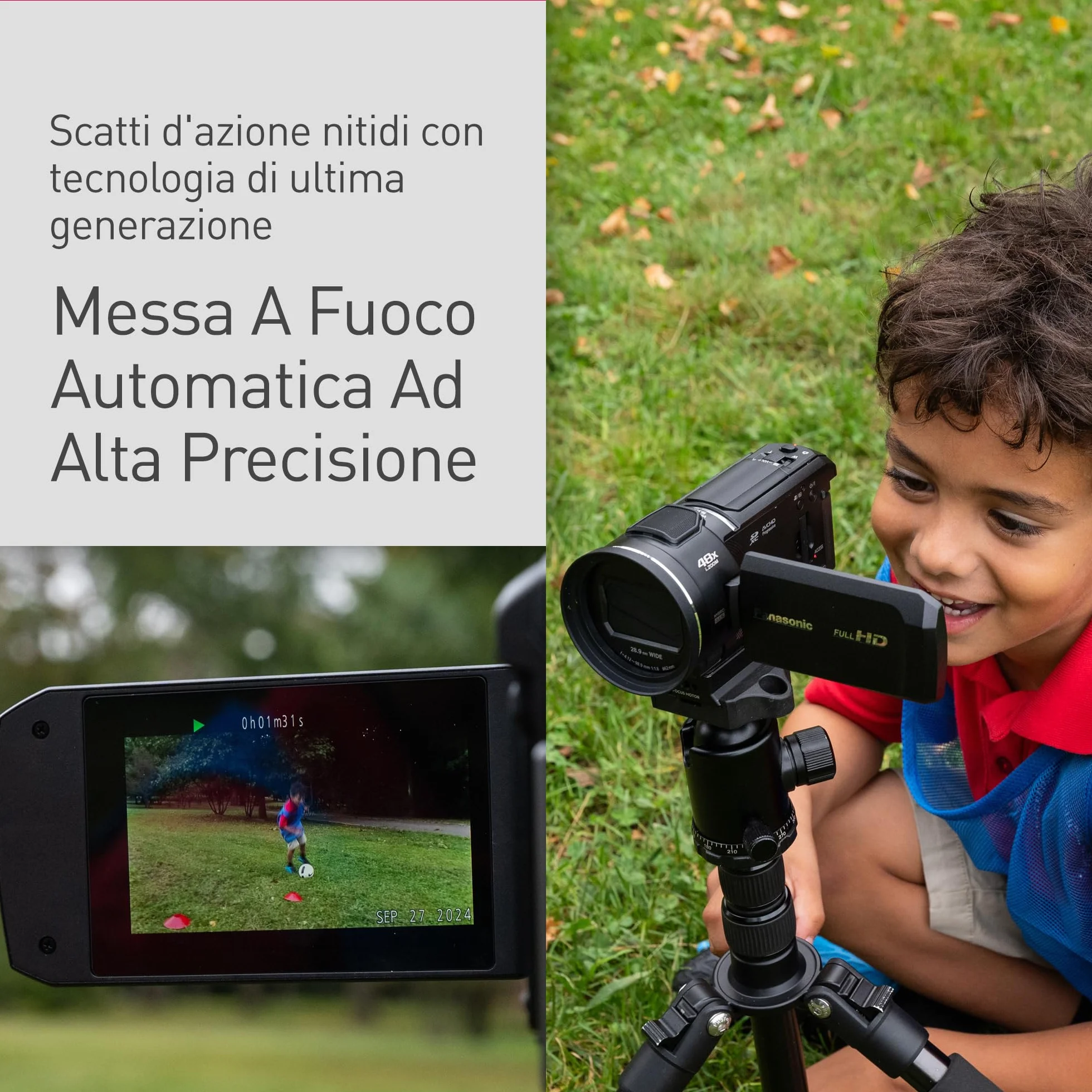 Panasonic HC-V900E-K Videocamera Compatta Full-HD, Grandangolo 25 mm, Zoom Ottico 24x, Nero