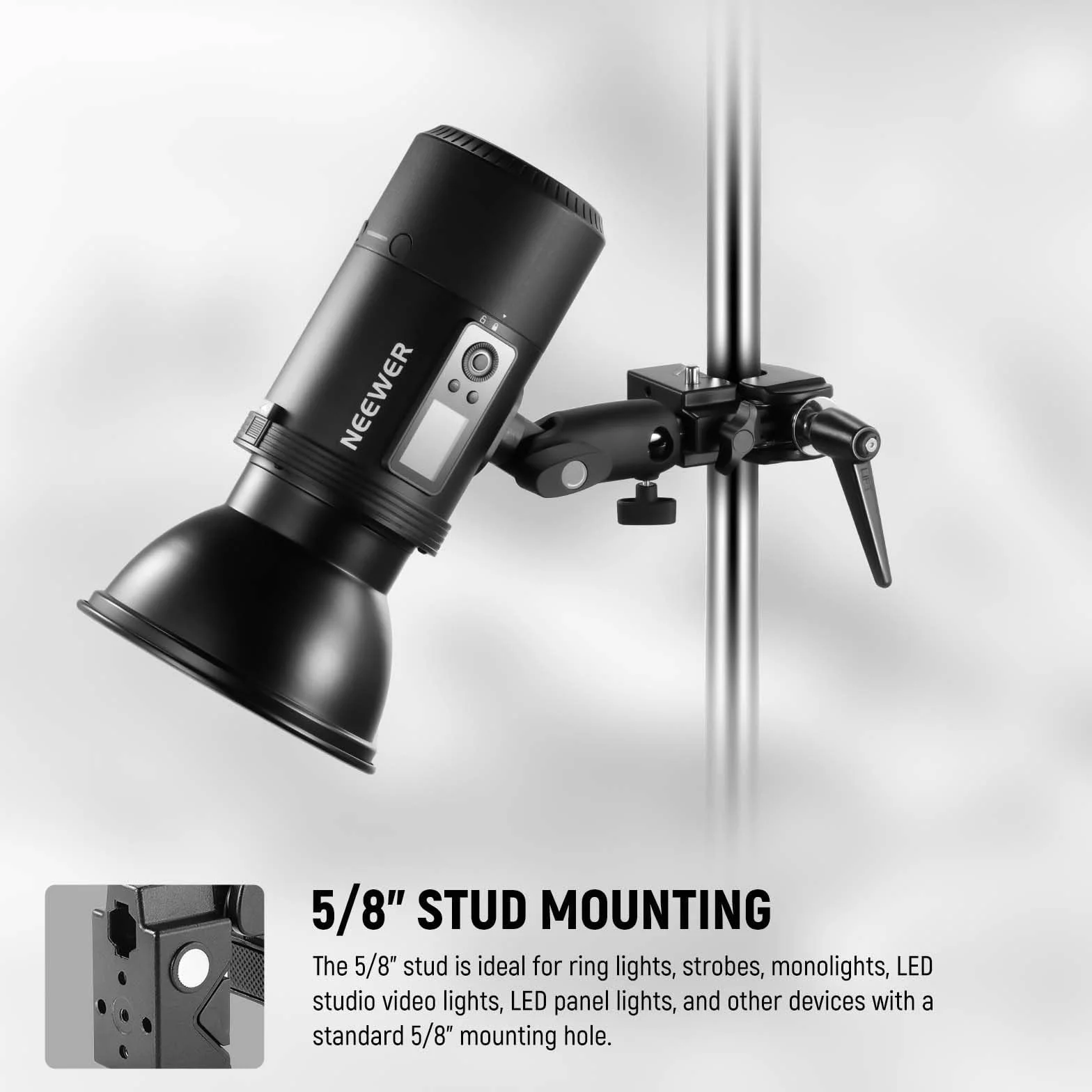 NEEWER 2pz Super Clamp con Perno 5/8", Blocco a Molla, Morsetto Ganascia da 2,4", Morsetto Granchio Robusto per Palo per Superficie Piana di Tubo Tondo, per Montaggio Luce Fotocamera, Max 15kg, UA017