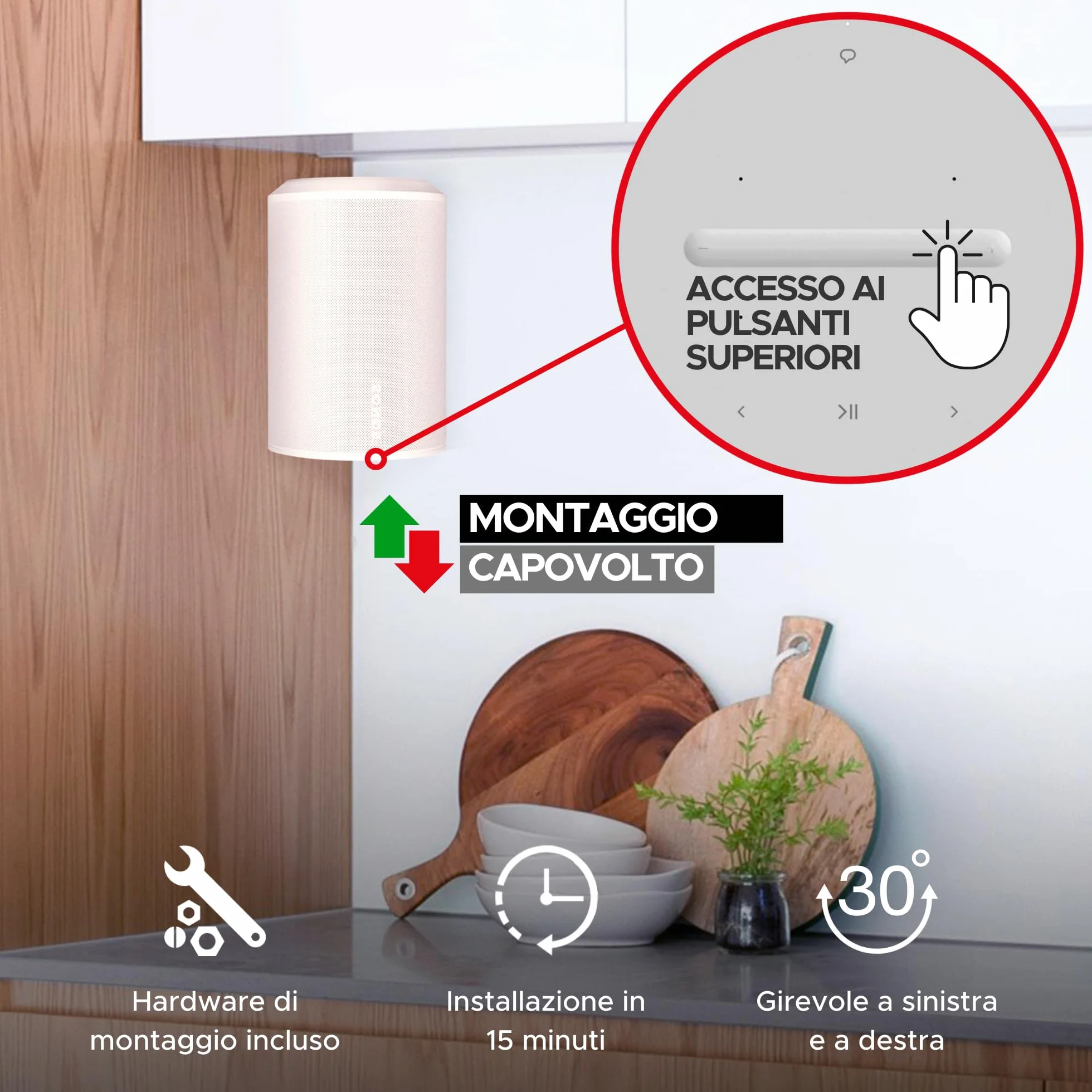 Supporto Angolare da Parete ERA 100 Profilo Basso Bianco Singolo Compatibile con Sonos ERA100 & ERA 100 SL