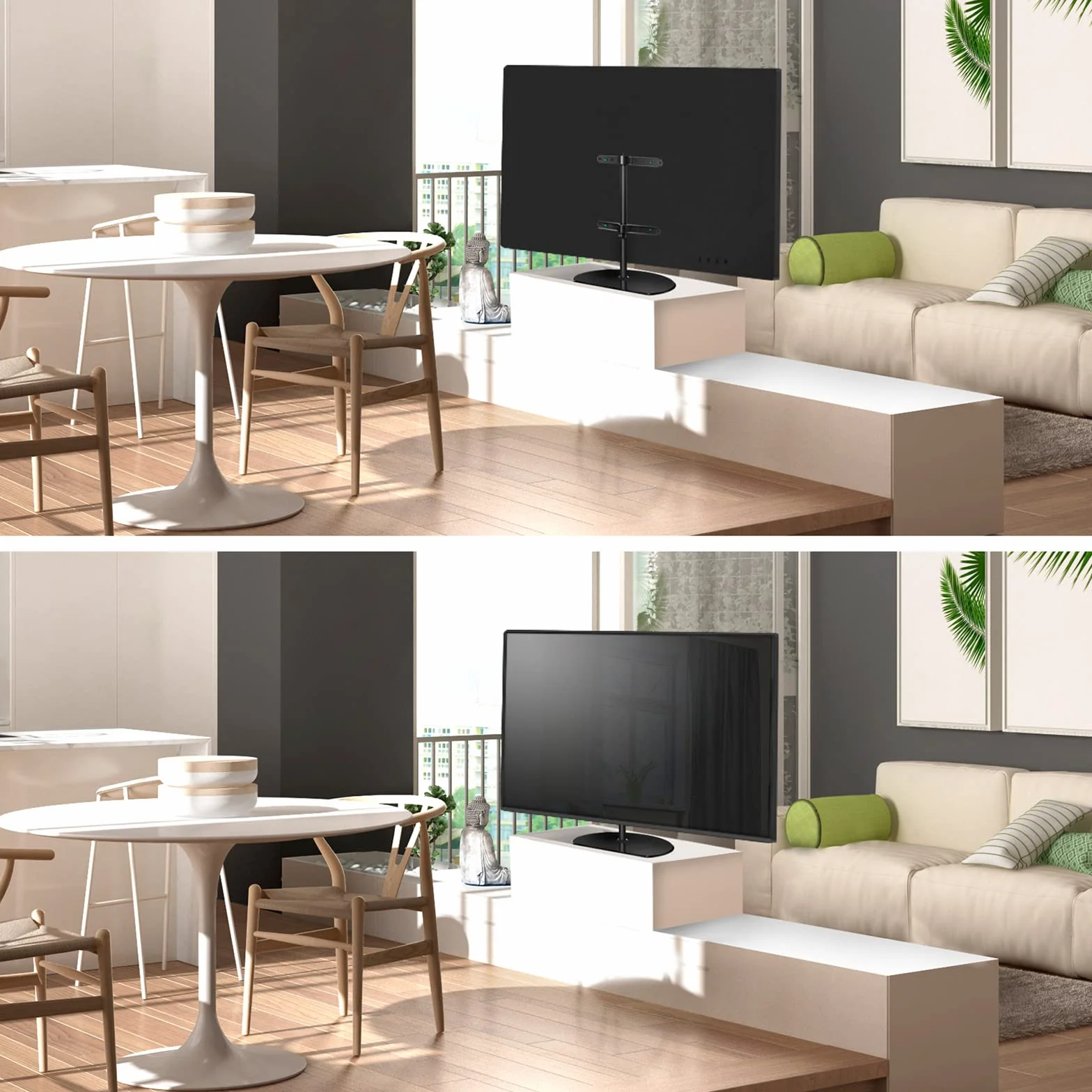 ONKRON Supporto TV da Tavolo 32 a 65 pollici, Carico 35 kg, Porta Televisore VESA 100x100 - VESA 400x400 mm, Rialzo per Televisore Girevole, Piedistallo TV Universale, in Vetro Temperato, Nero PT2-B